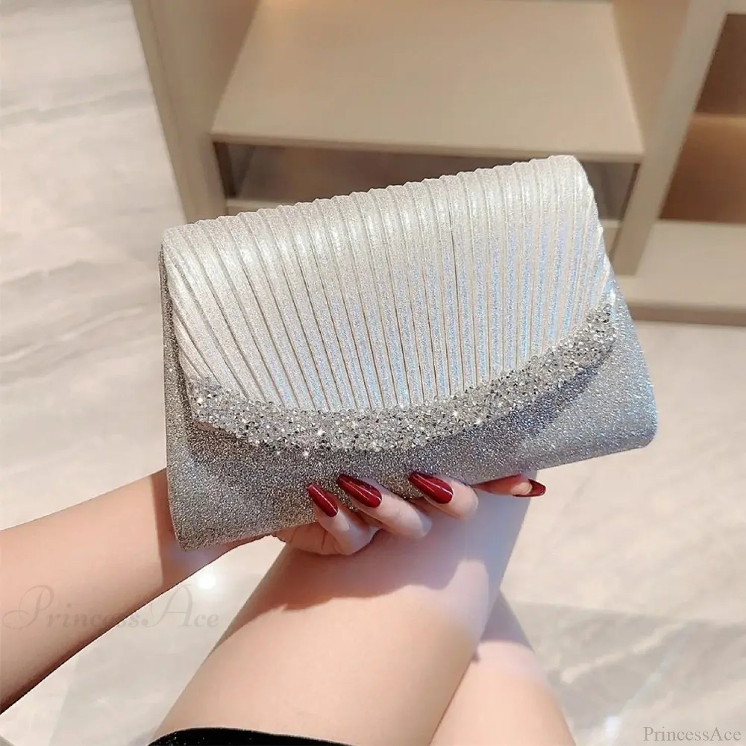 Luxury Glitter Silver Evening Bag Women Shoulder Bag SILVER clutchbag-250126