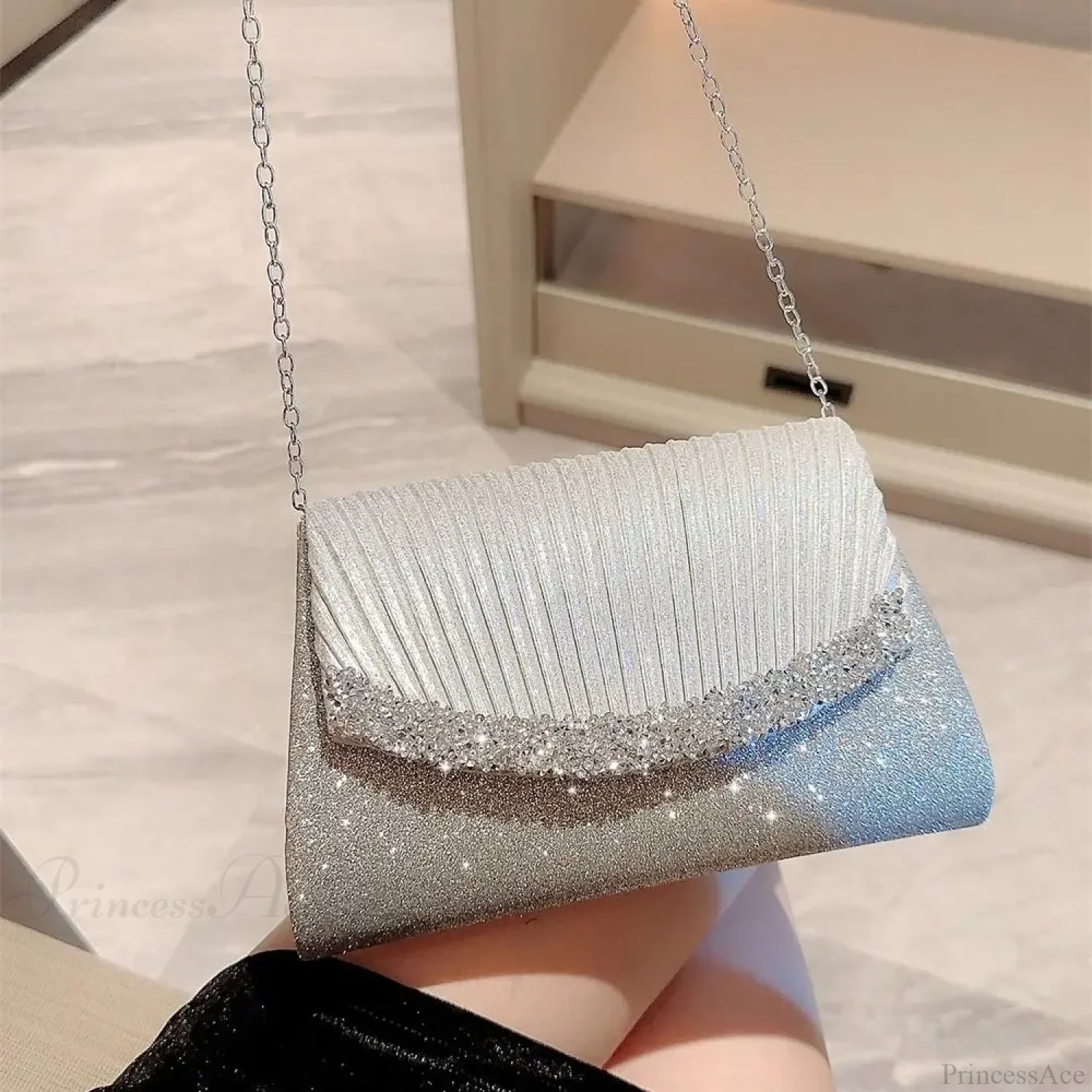 Luxury Glitter Silver Evening Bag Women Shoulder Bag SILVER clutchbag-250126
