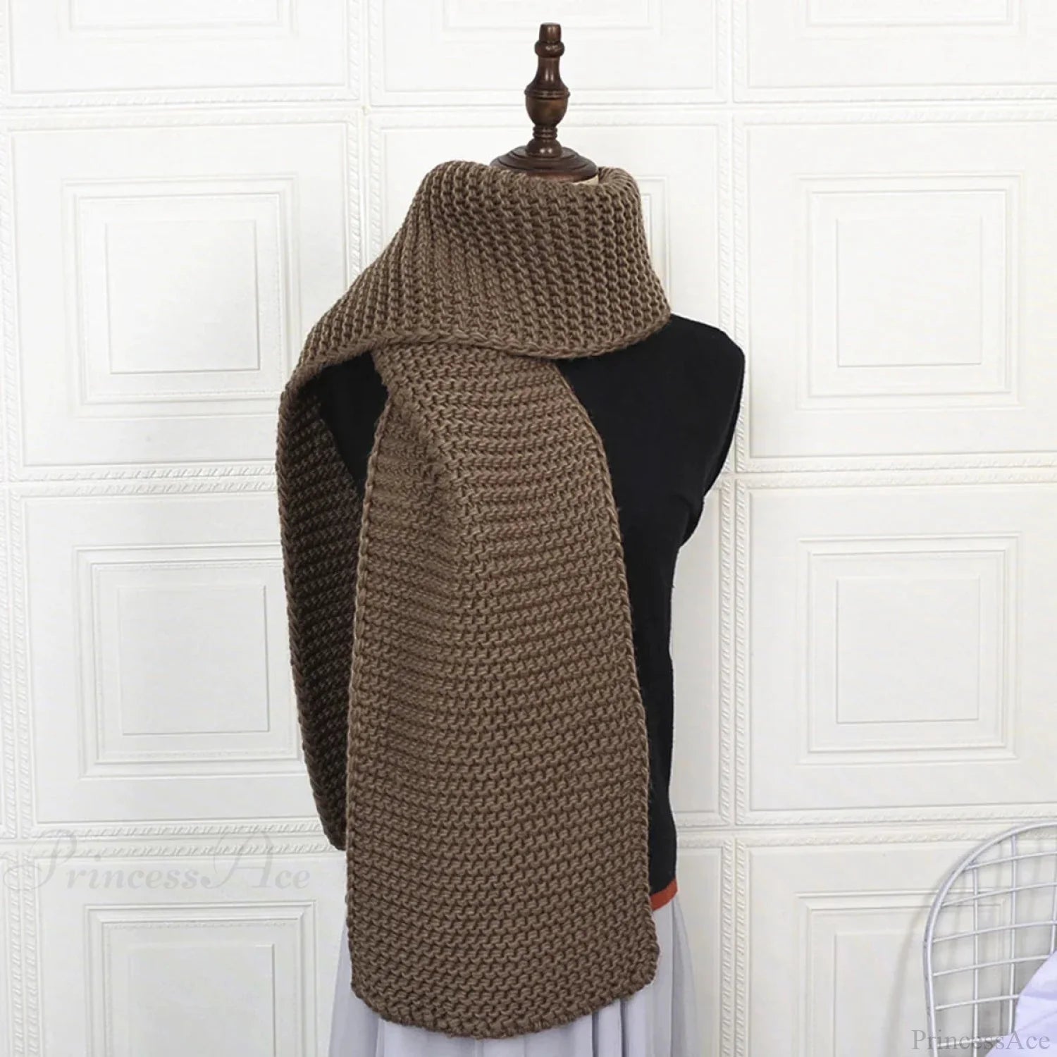 Luxury Plaid Cashmere Long Bandana Pashmina Scarf For Women Dark Brown Scarfs-L