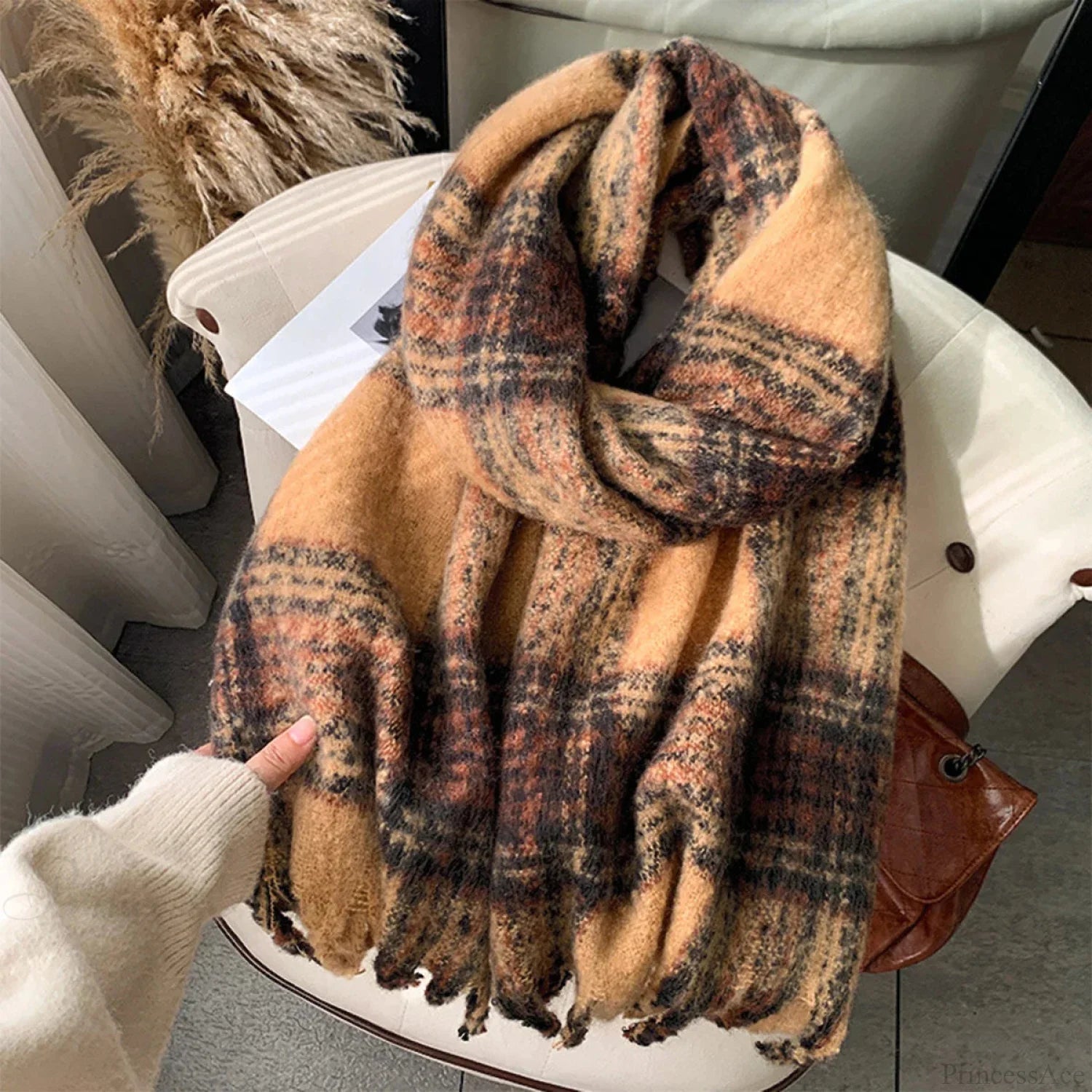 Luxury Plaid Cashmere Long Bandana Pashmina Scarf For Women Scarfs-L