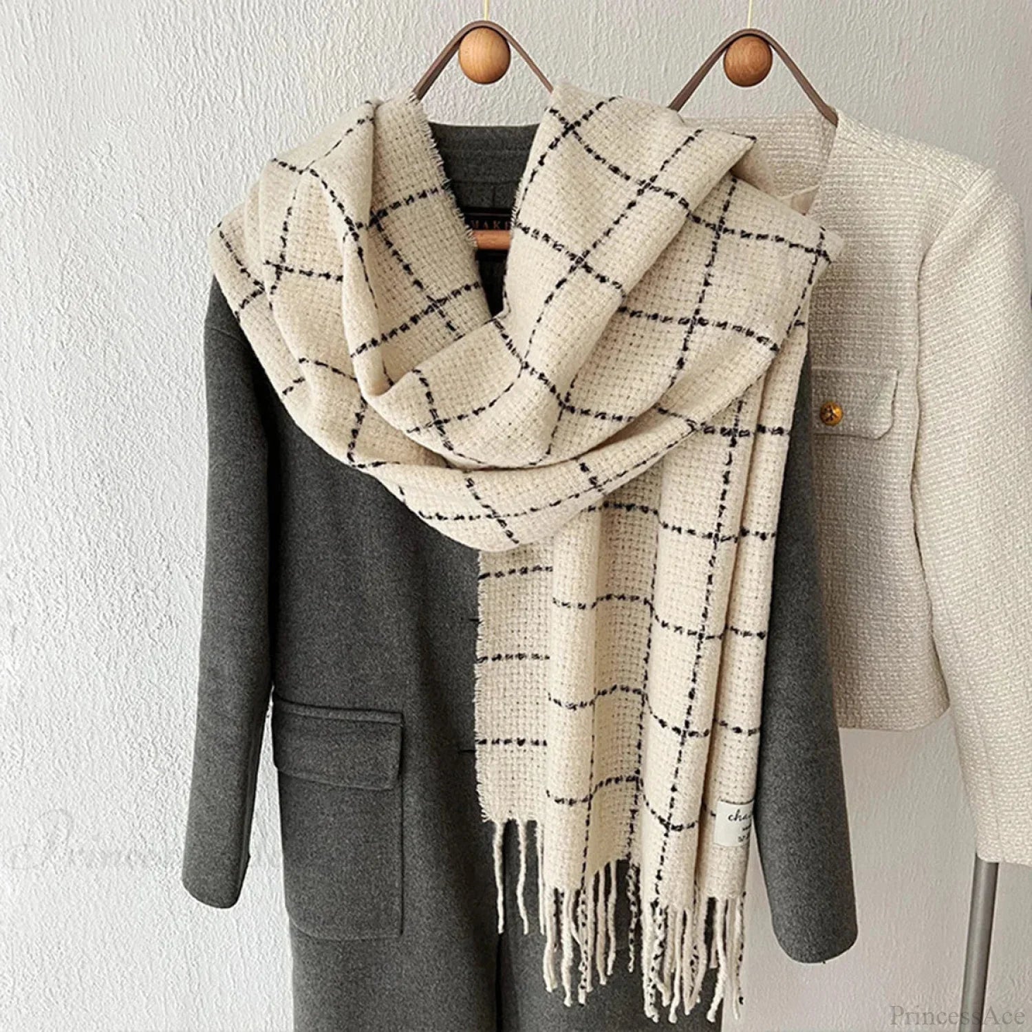 Luxury Plaid Cashmere Long Bandana Pashmina Scarf For Women White Scarfs-L