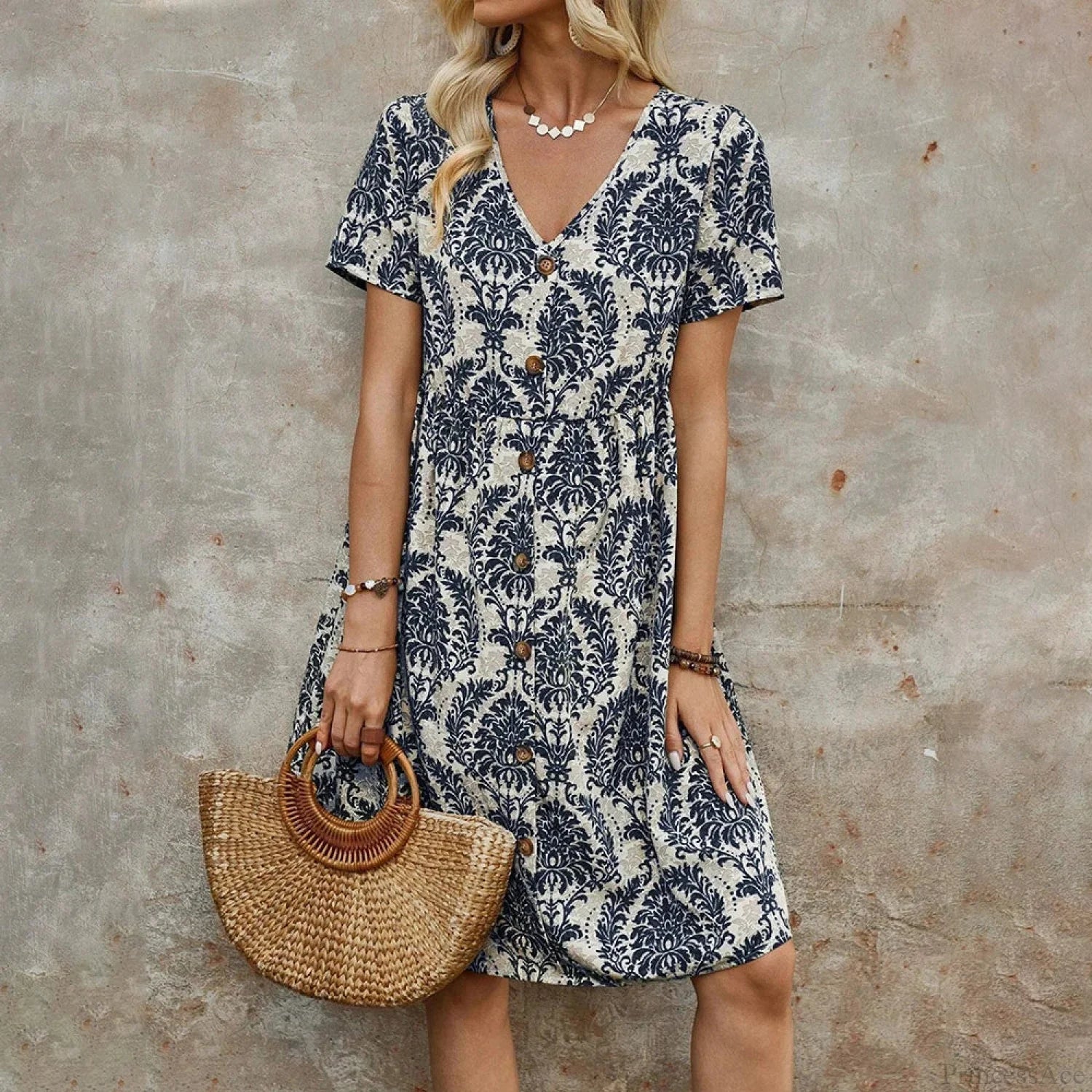 M Floral Casual Slim Summer Sundress blue / S oldfloraldress-250126