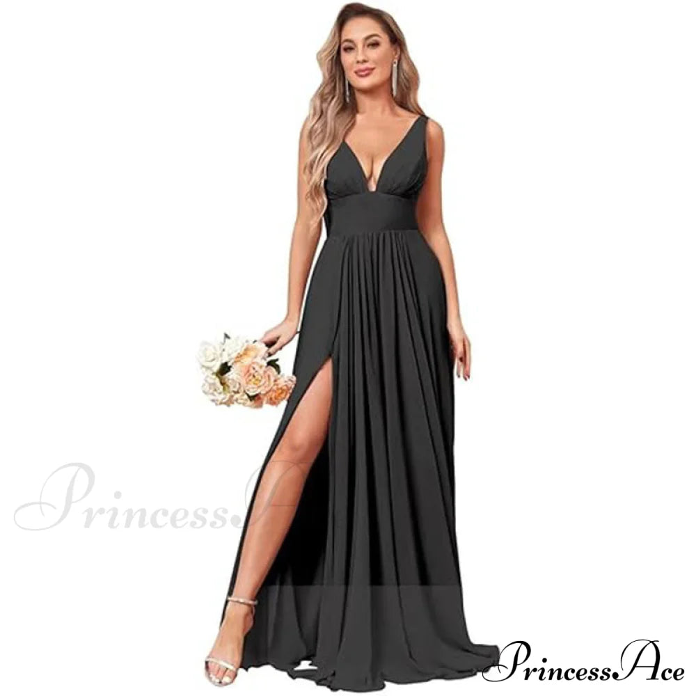 Melany Formal Stylish High Slit Dress Black / 2 S.o. Long Dresses