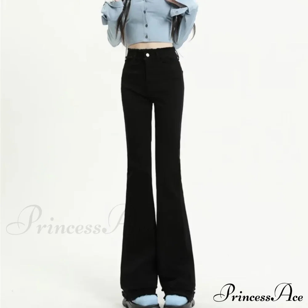 Micro Flared Minimalist Fashionable Harajuku Women’s Trend Jean Black / Xs