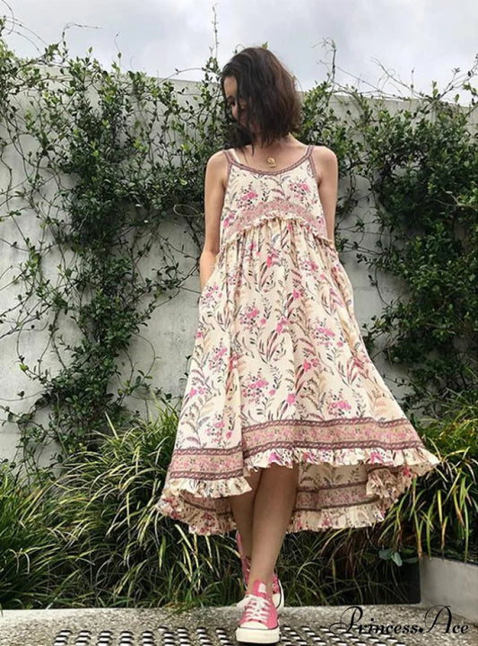 Midi Women’s Spaghetti Patterned Strap Dress S / Green Dresses