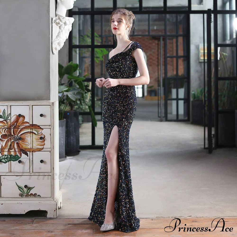 Mile One-Shoulder Bright Charming Sequined Formal Dress S.o. Long Dresses
