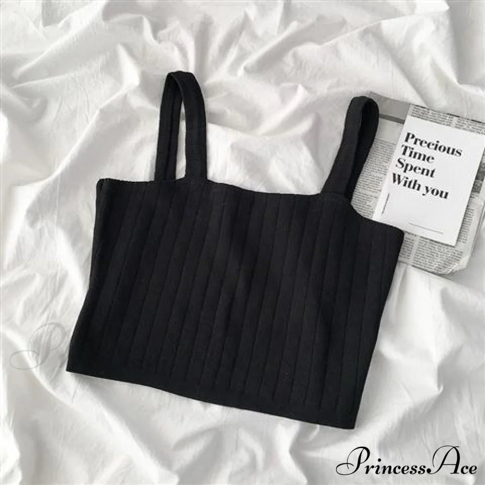 Multi-Color Solid Basic Knitting Tops Black / One Size