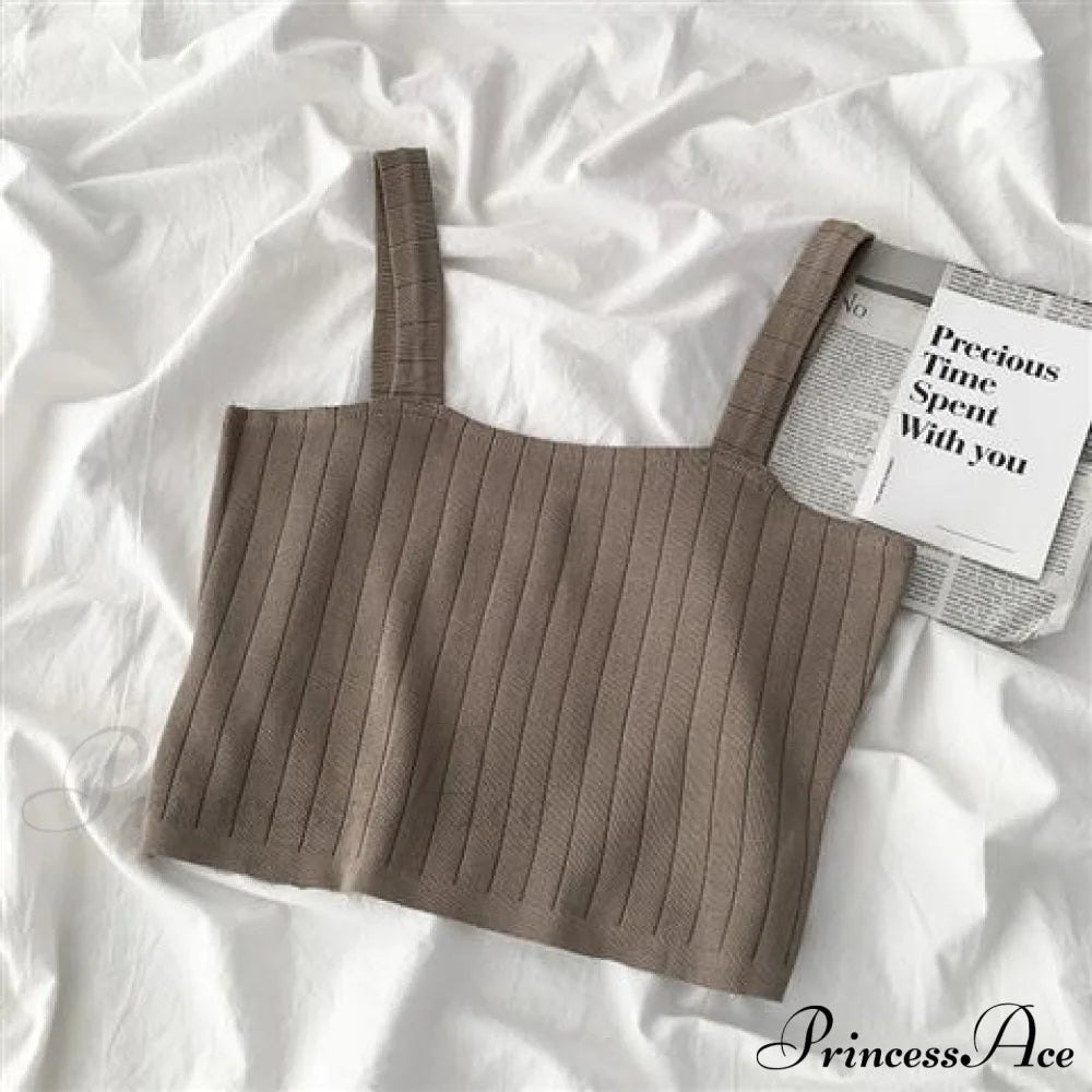 Multi-Color Solid Basic Knitting Tops Khaki / One Size