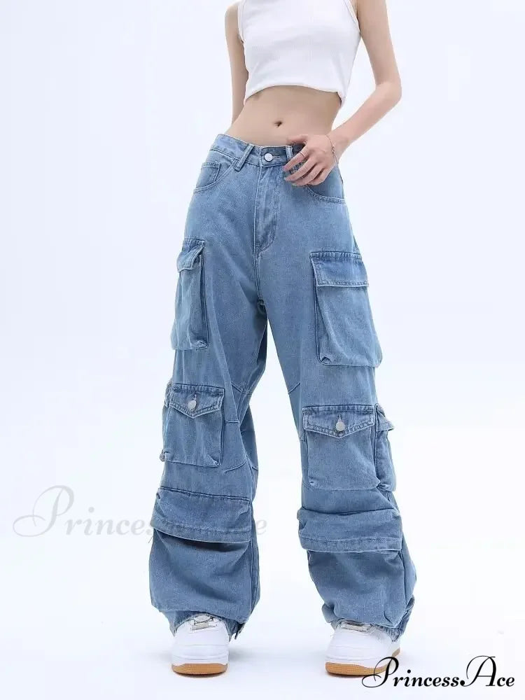 Multi-Pocket Washed Cargo New Heavy Industry Y2K Vintage Streetwear Loose Oversized Straight-Leg