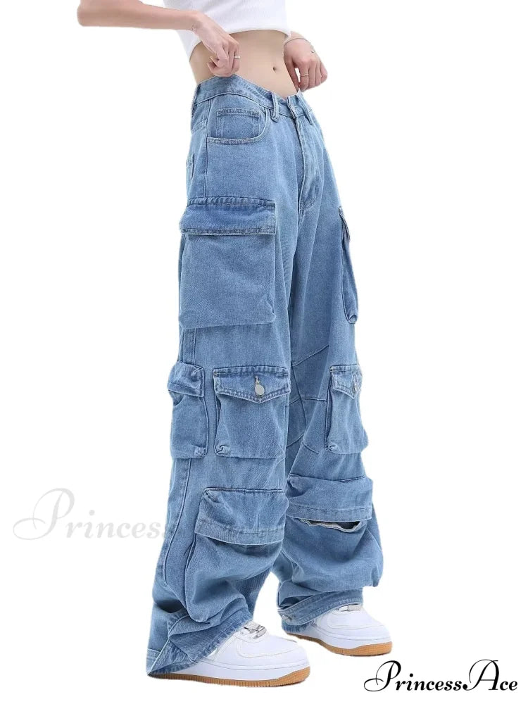 Multi-Pocket Washed Cargo New Heavy Industry Y2K Vintage Streetwear Loose Oversized Straight-Leg