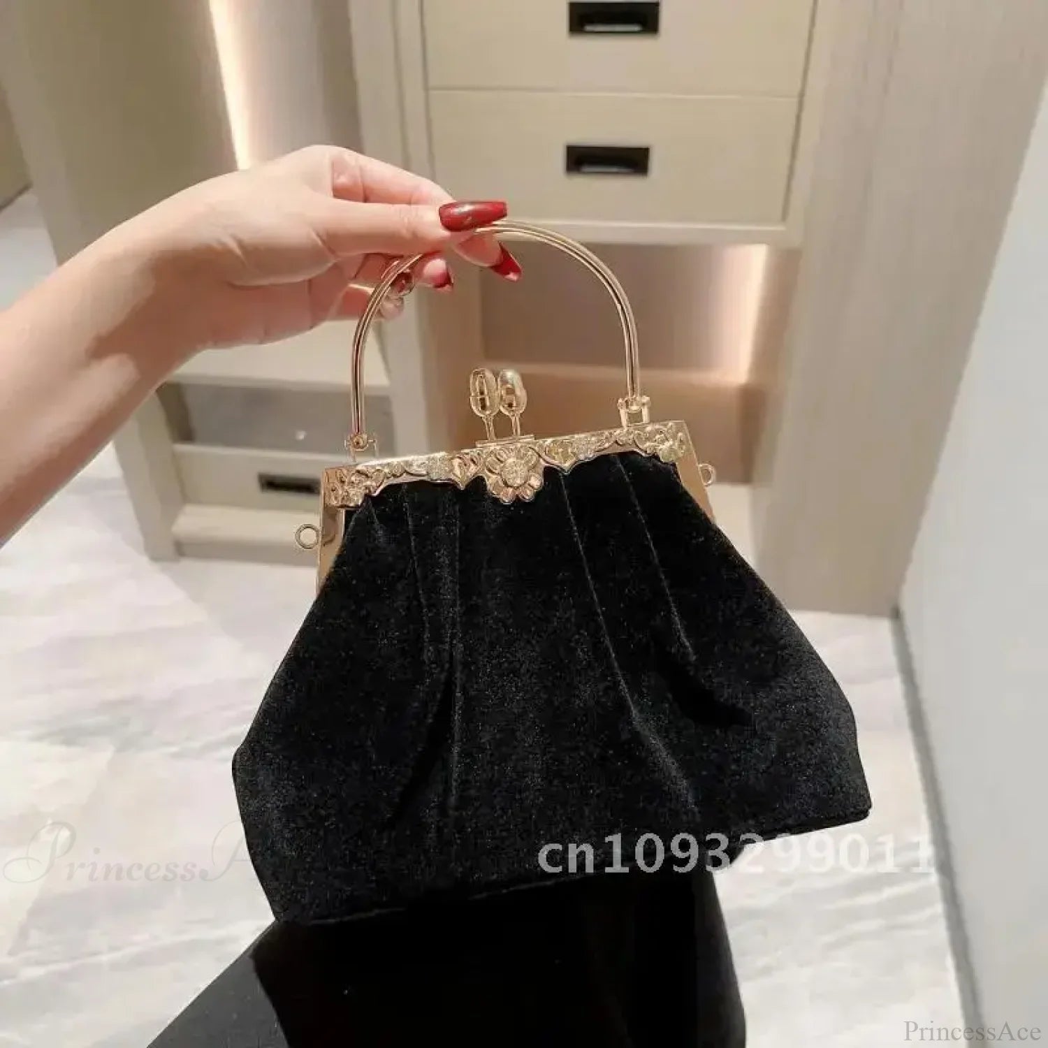 Mysterious Black Velvet Evening Party Wedding Clutch Bag Black clutchbag-250126