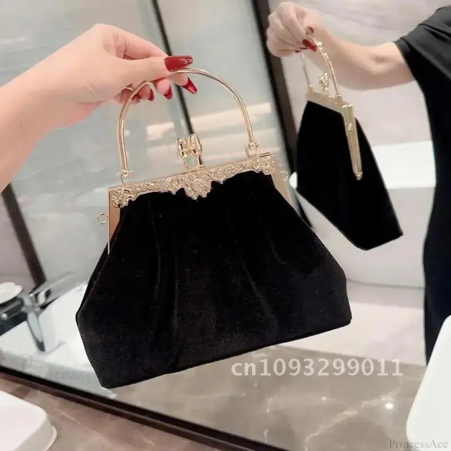 Mysterious Black Velvet Evening Party Wedding Clutch Bag Black clutchbag-250126