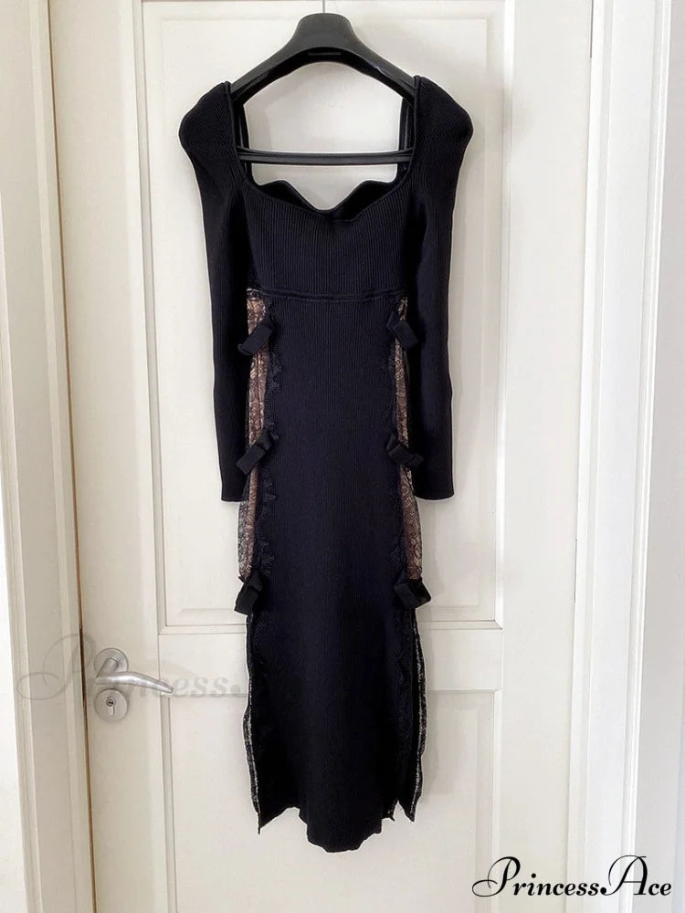 Naila Elegant Midi Dress Black / L