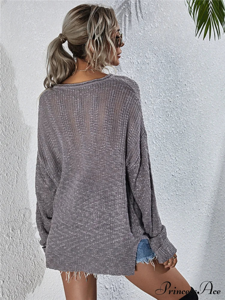 Neck Knit With Notched Top Slit