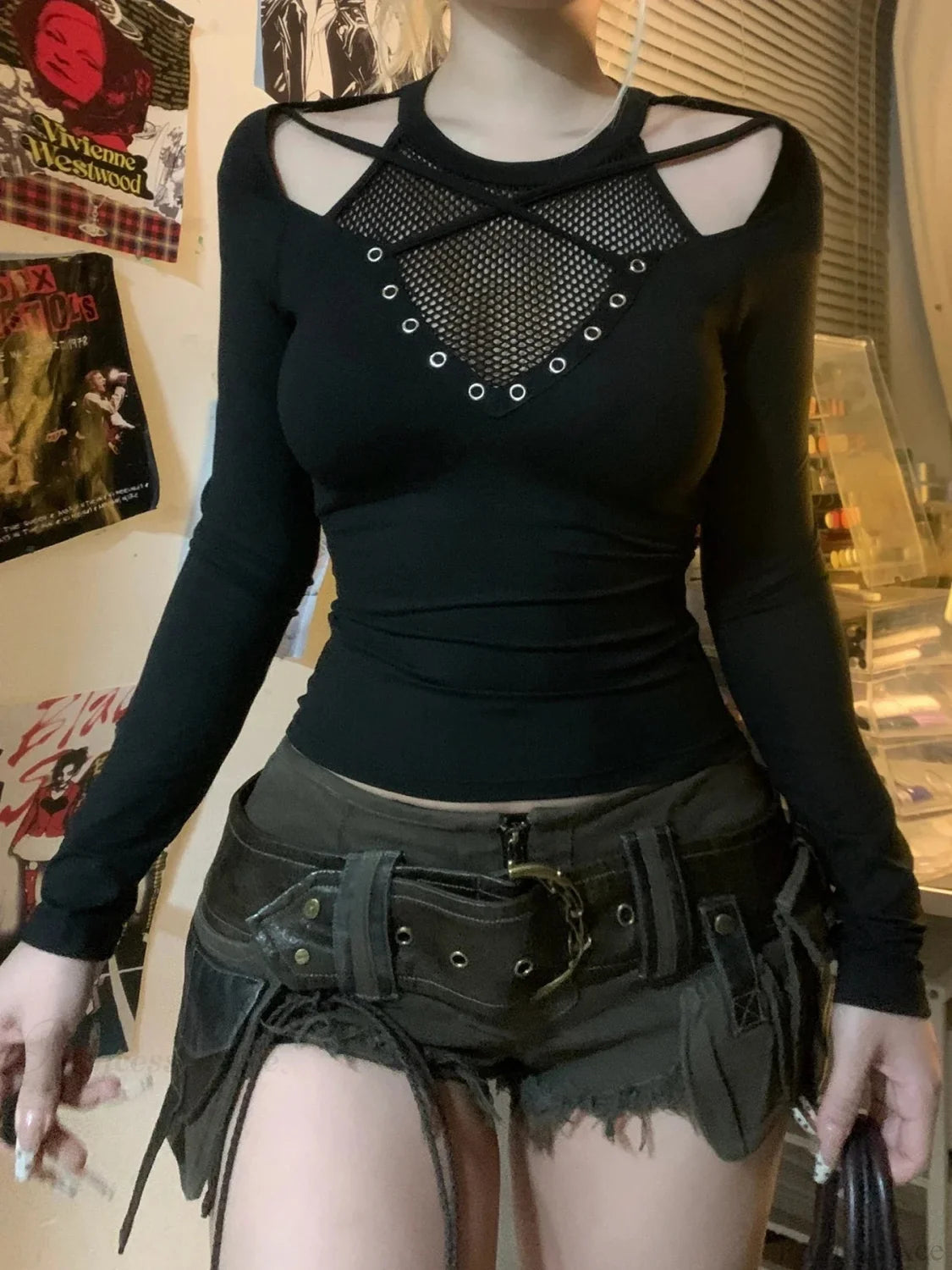 Net Empty Sleeve Knit Top