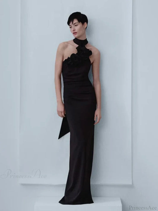 New Summer Sexy Halter Backless Flower Elegant Sleeveless Christmas Party Dress Black / S Dresses-L