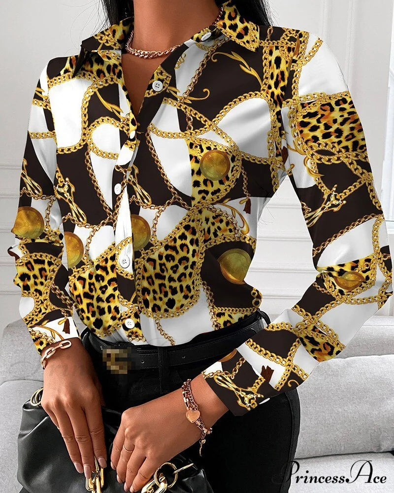 Office Lady Print Button Shirts 2 / S