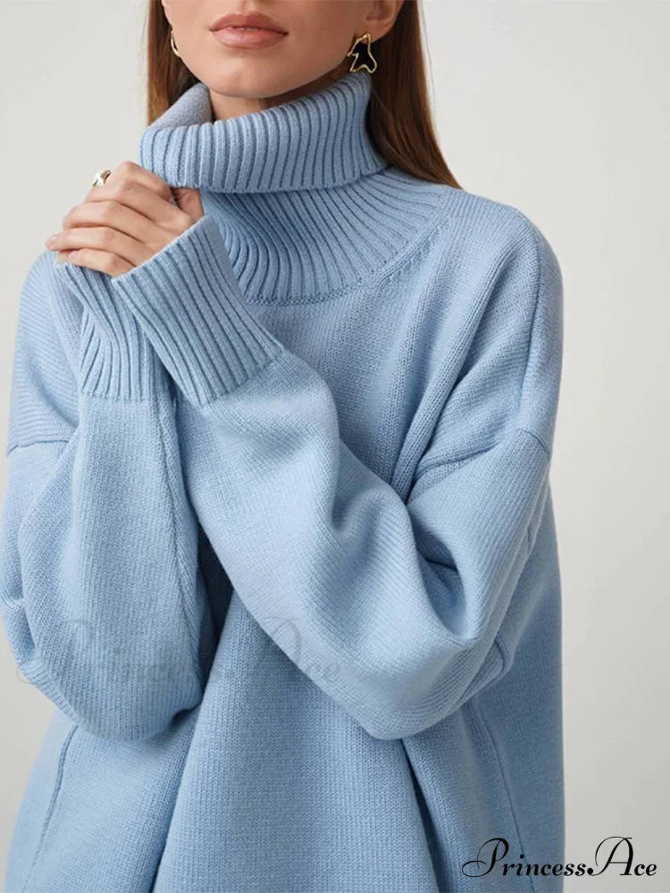Oversized Casual Turtleneck Solid Color Pollover Sweater