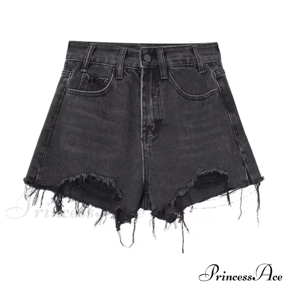 Oversized Loose And Slimming Black Summer High Waisted A-Line Hot Pants Fashion Jean
