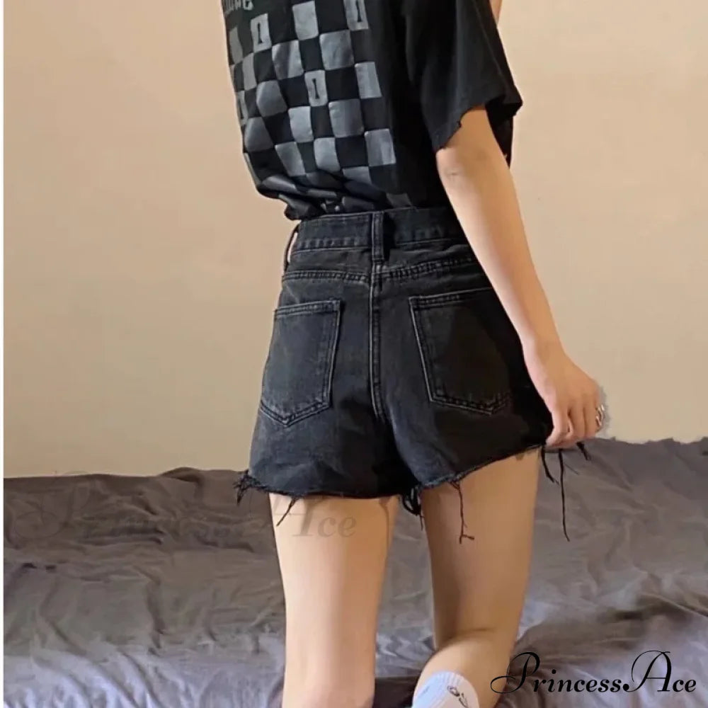 Oversized Loose And Slimming Black Summer High Waisted A-Line Hot Pants Fashion Jean