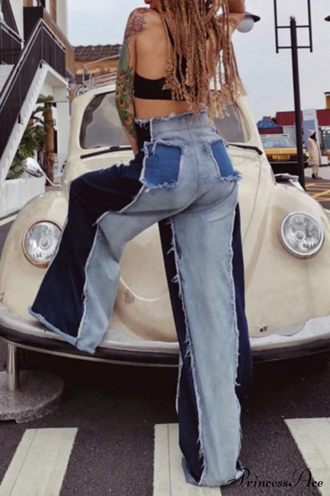 Patchwork Denim Waist High Jeans Denim/Jeans