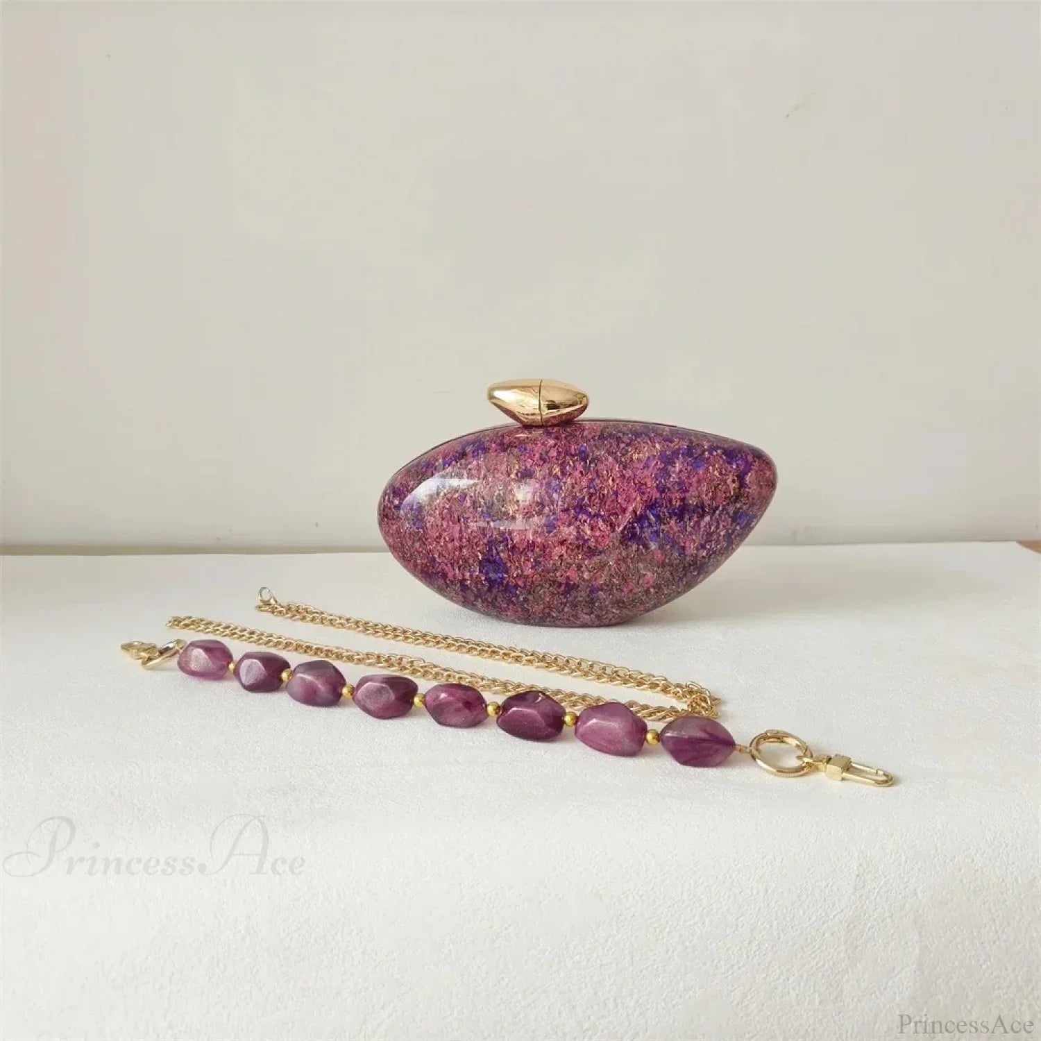 Pearl Brown Marble Acrylic Box Evening Clutch Bag beaded handle3 clutchbag-250126