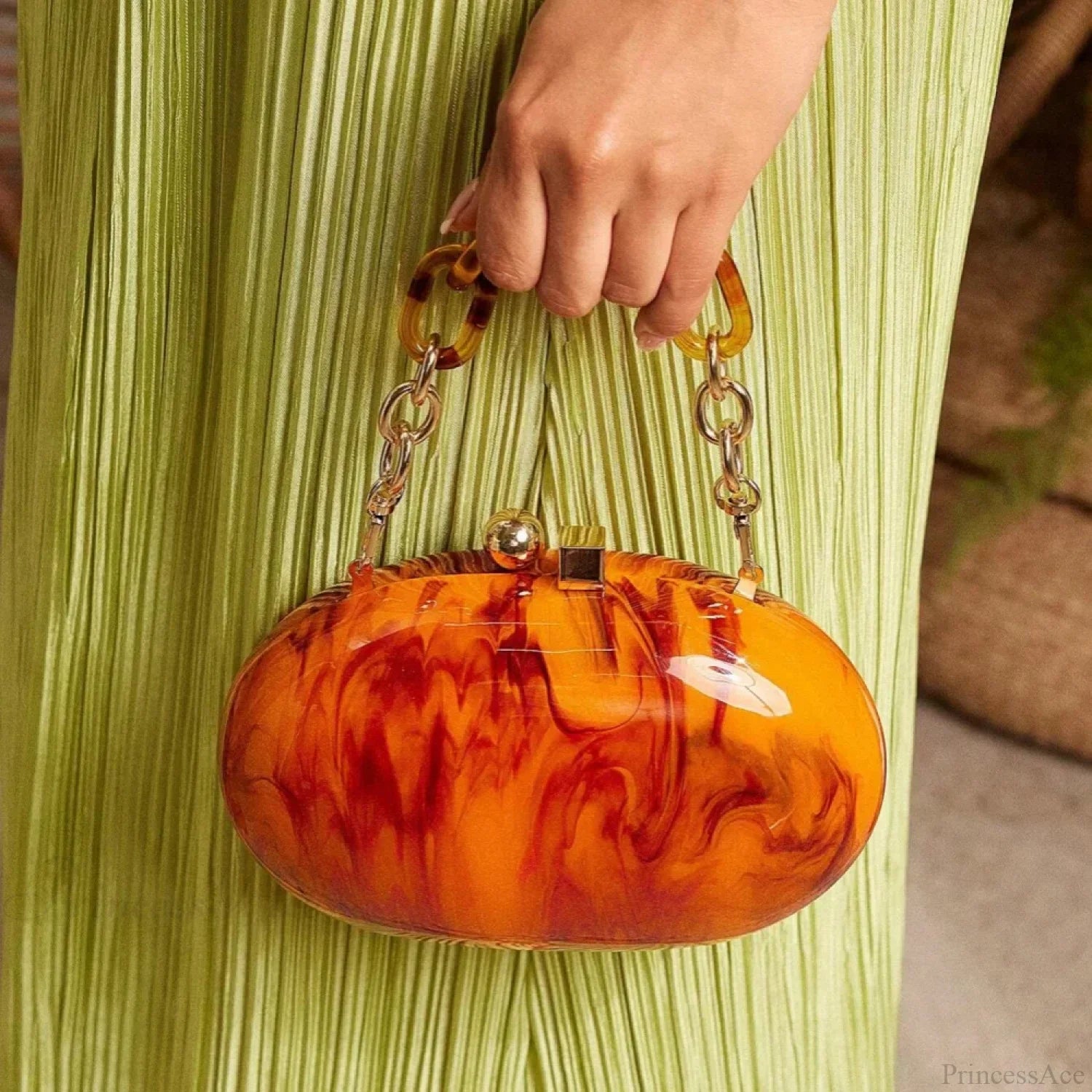 Pearl Brown Orange Acrylic Box Evening Clutch Bag clutchbag-250126