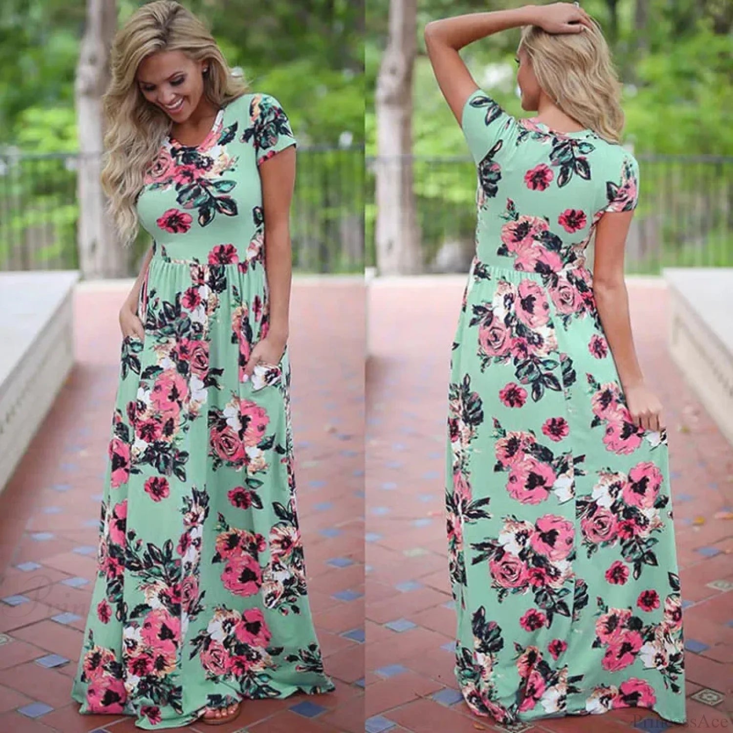 Pink Boho Floral Maxi Floral Dress Green2 / S oldfloraldress-250126