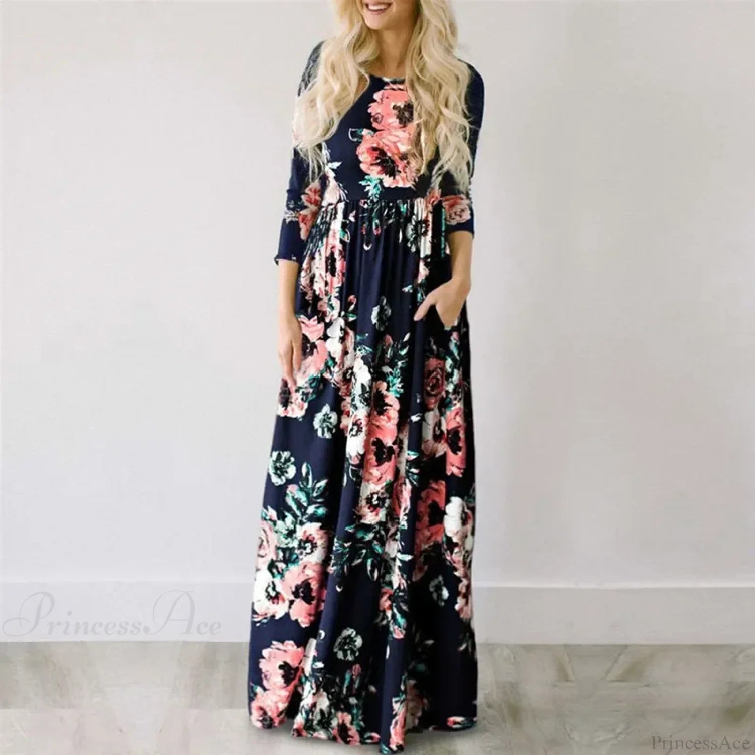 Pink Boho Floral Maxi Floral Dress Navy1 / S oldfloraldress-250126