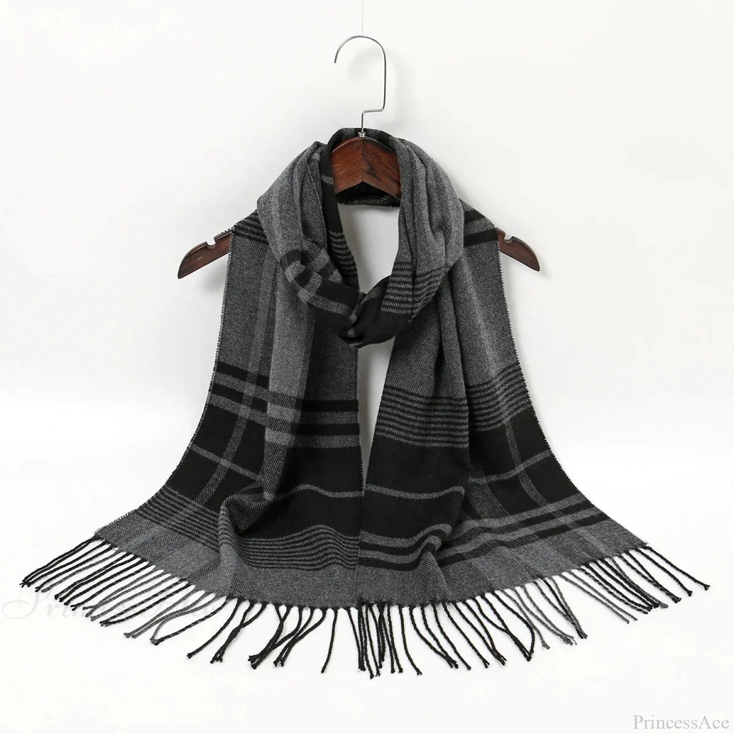 Plaid Print Cashmere Winter Pashmina Scarf - Luxury Travel Essential Grey 2 Scarfs-L