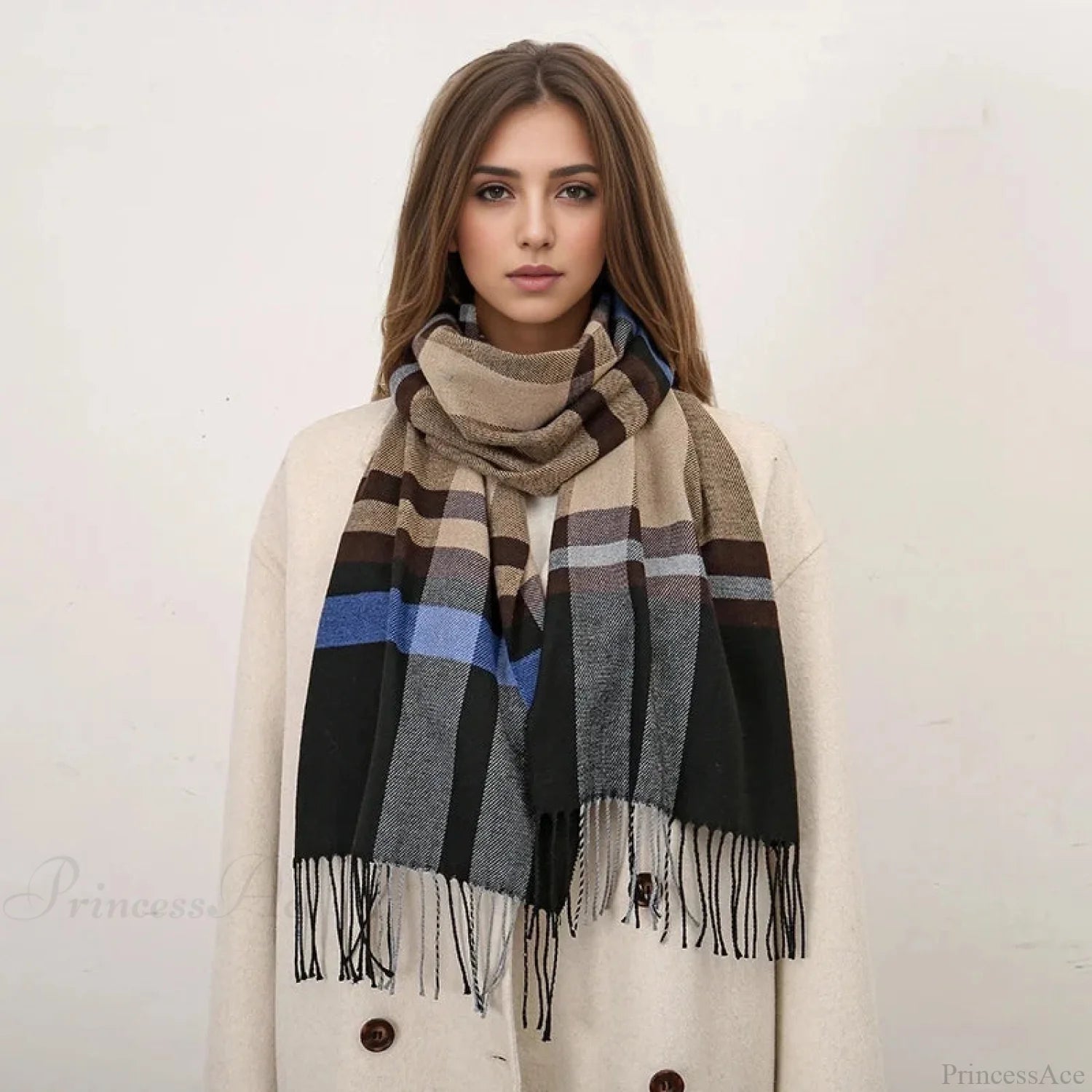 Plaid Print Cashmere Winter Pashmina Scarf - Luxury Travel Essential Scarfs-L