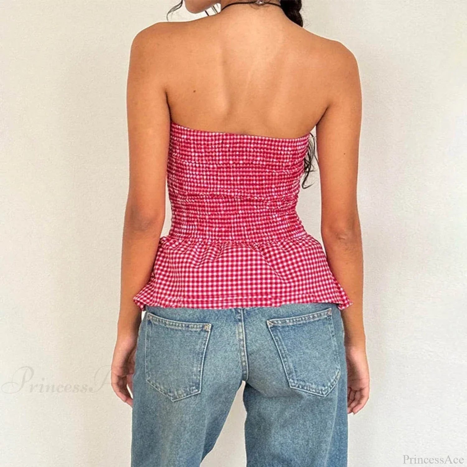 Plaid Print Tube Top Backless Slim Fit Crop Top croptop-250126