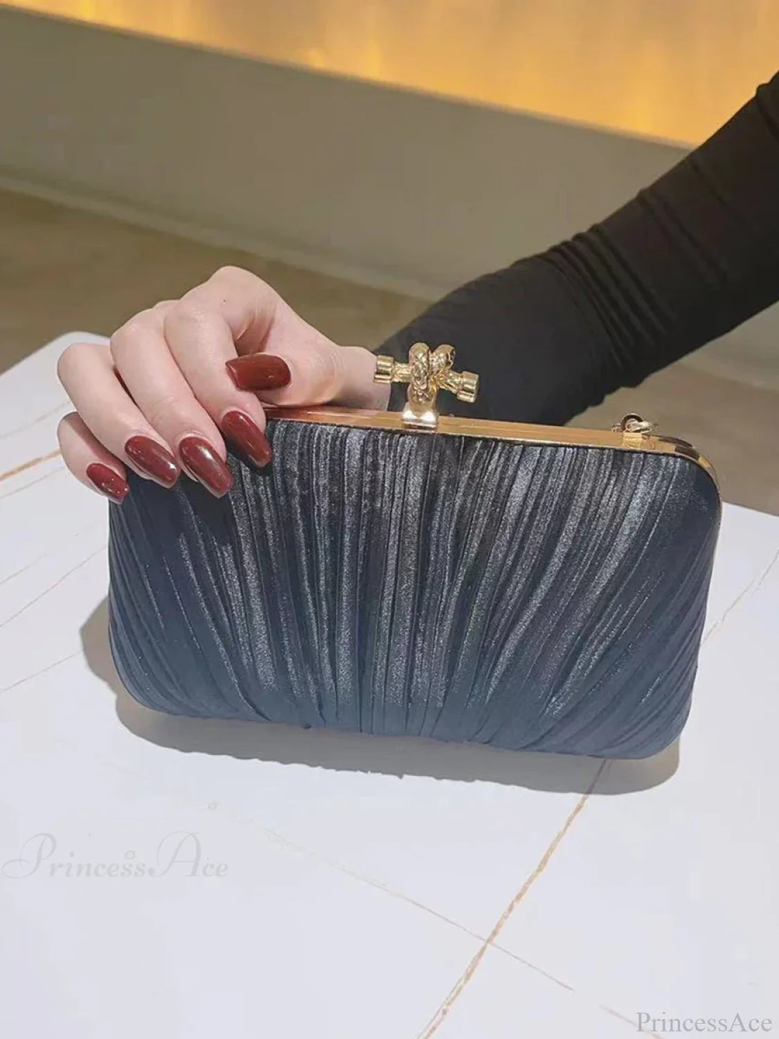 Pleated Evening Clutch Banquet Chain Bag clutchbag-250126