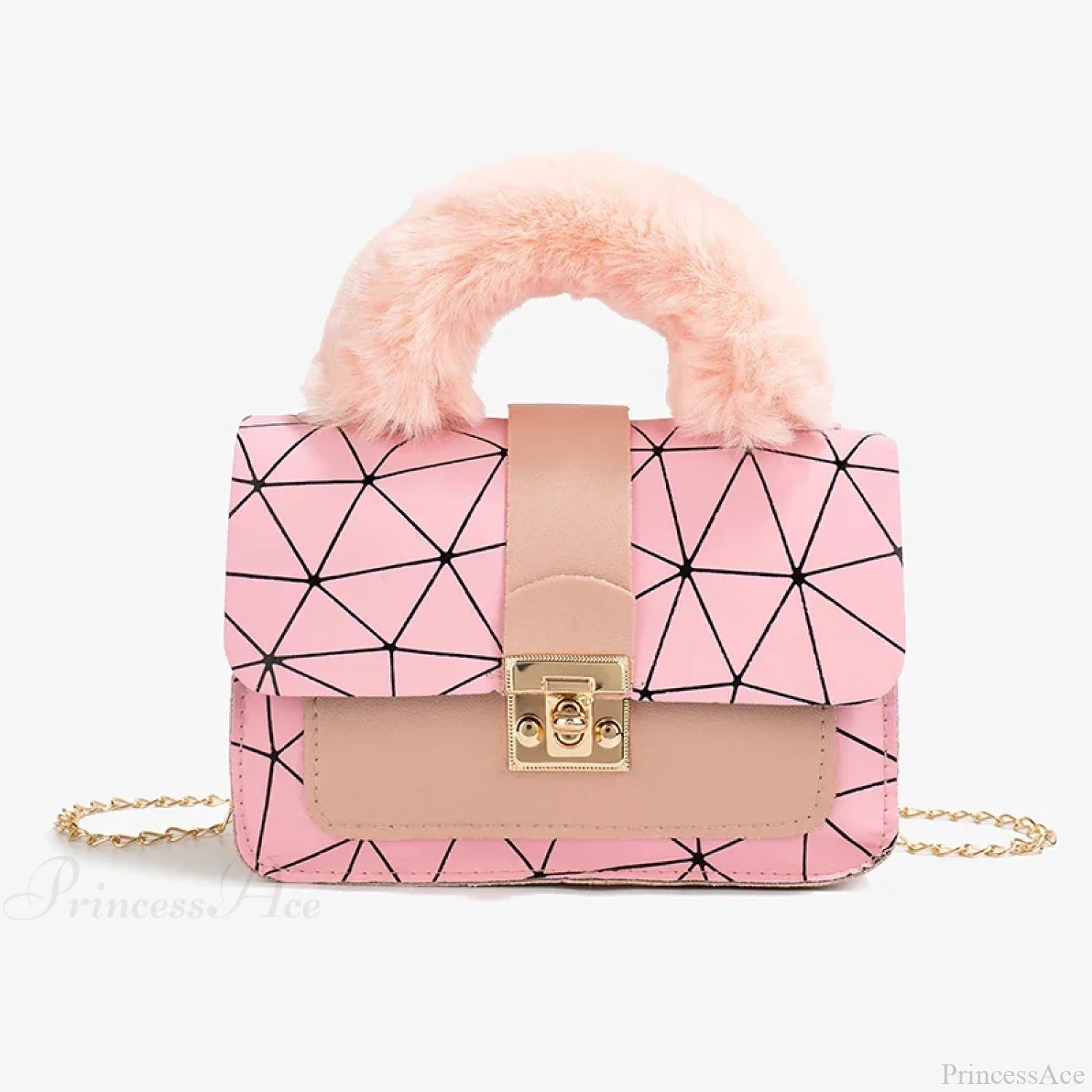 Plush Small Square Printed Messenger Handbag Pink handbag-250126