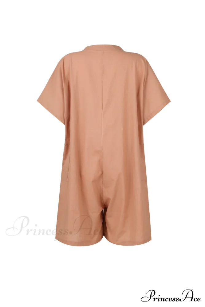Pocketed Loose Rompers Pink / 2Xl