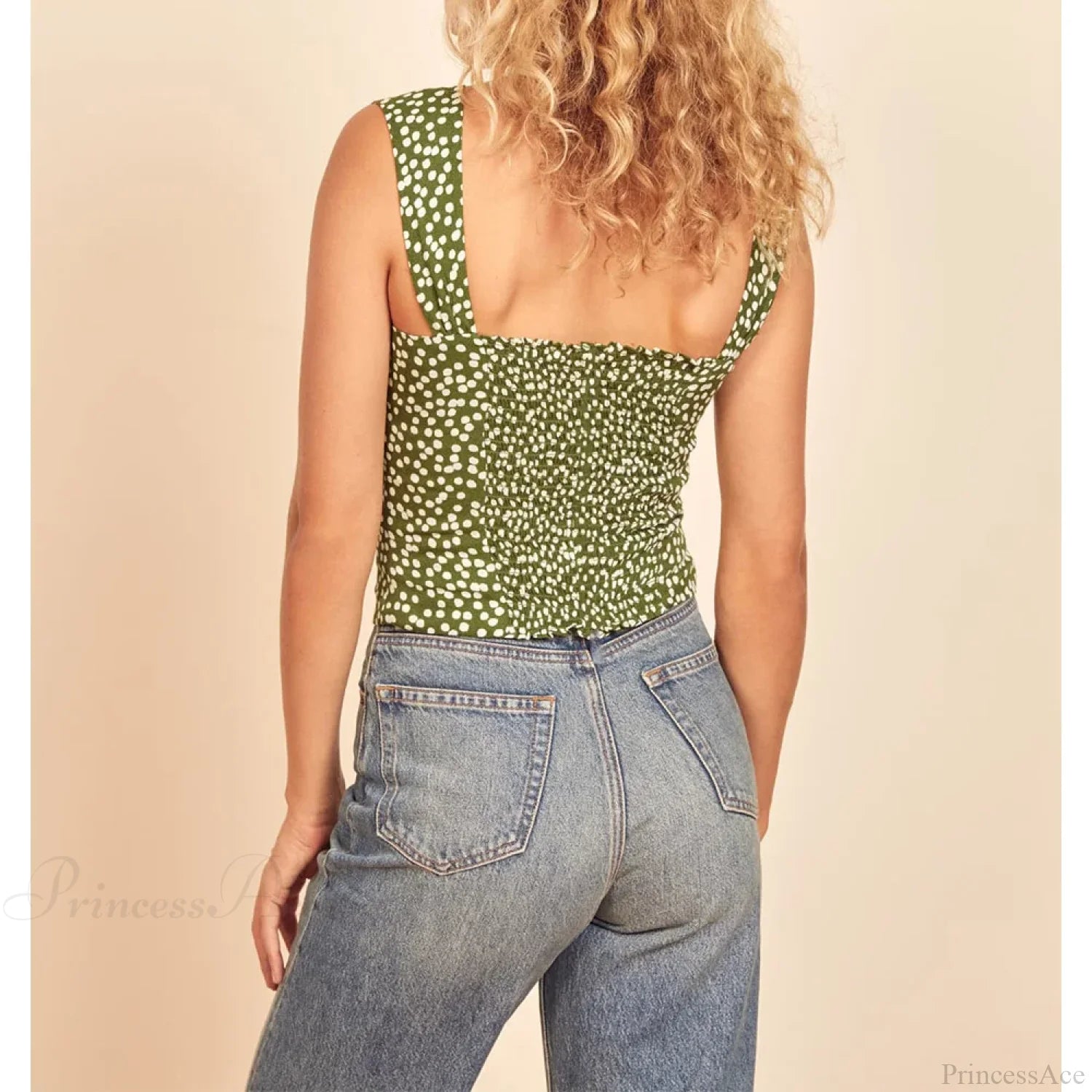 Polka Dot Sweetheart Neck Smocked Sleeveless Fitted Crop Top croptop-250126