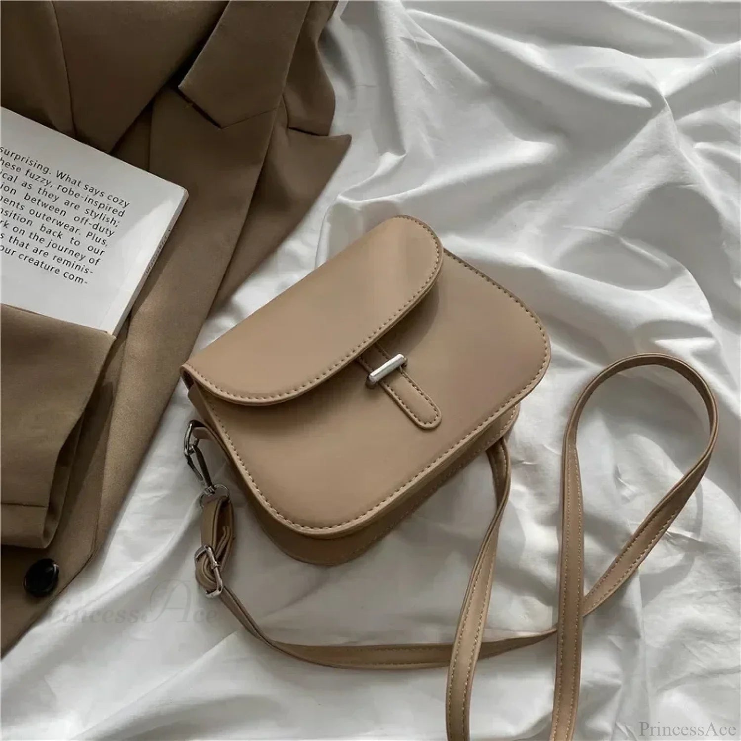 PU Leather Saddle Crossbody Shoulder Bag Khaki shoulder-250126