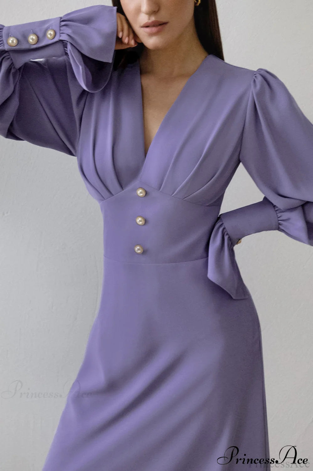 Puff Sleeve V Neck Vintage Slim Maxi Dress