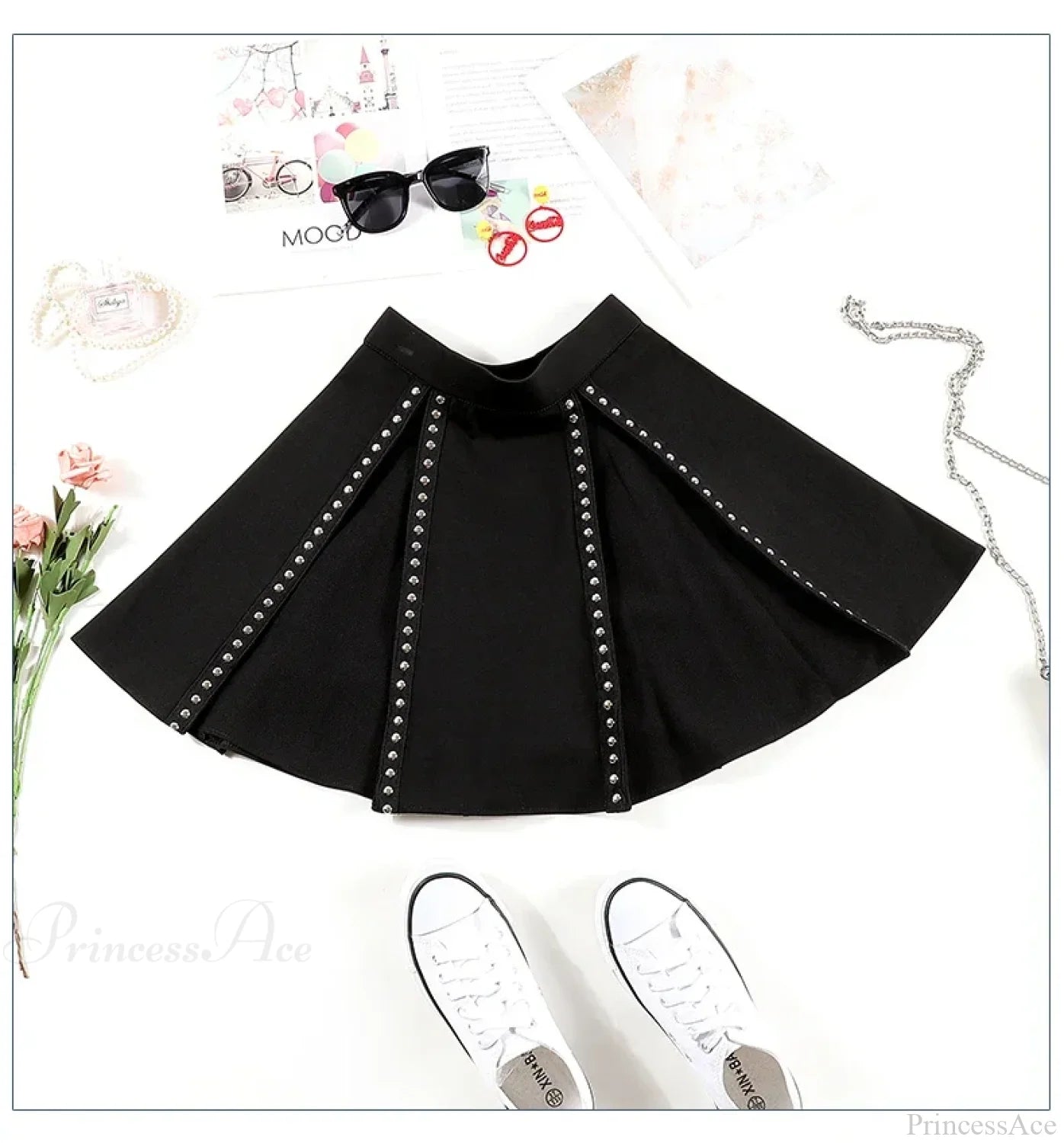 Punk Stud Retro Harajuku Skirt Black / S