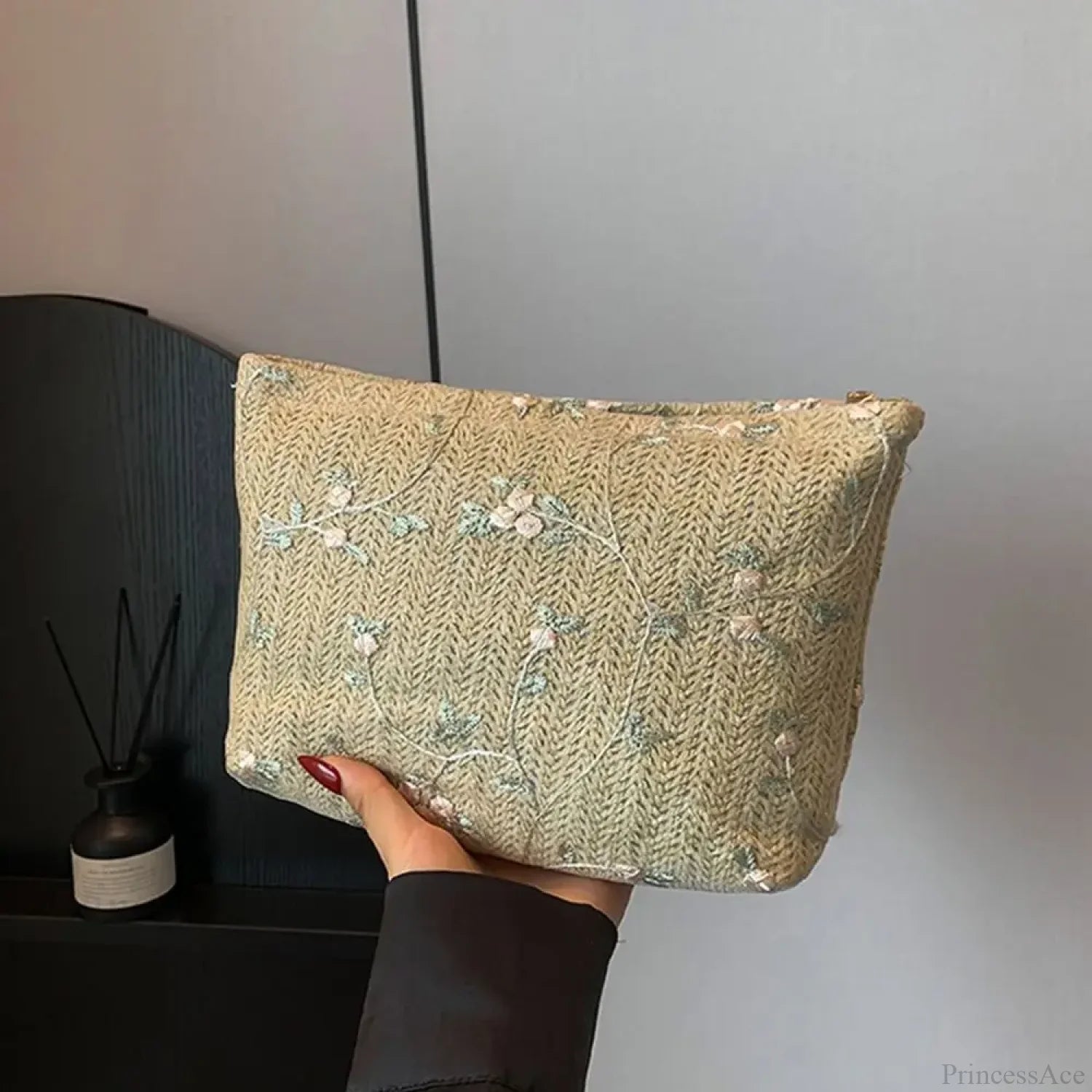 Rattan Handheld Straw Clutch Wristlet khaki wristlet-250126