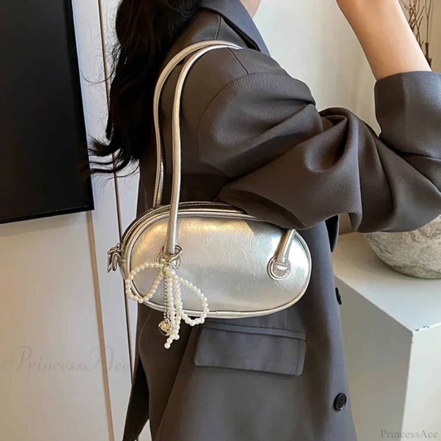 Red Casual Korean Style Underarm Shoulder Bag Silver shoulder-250126