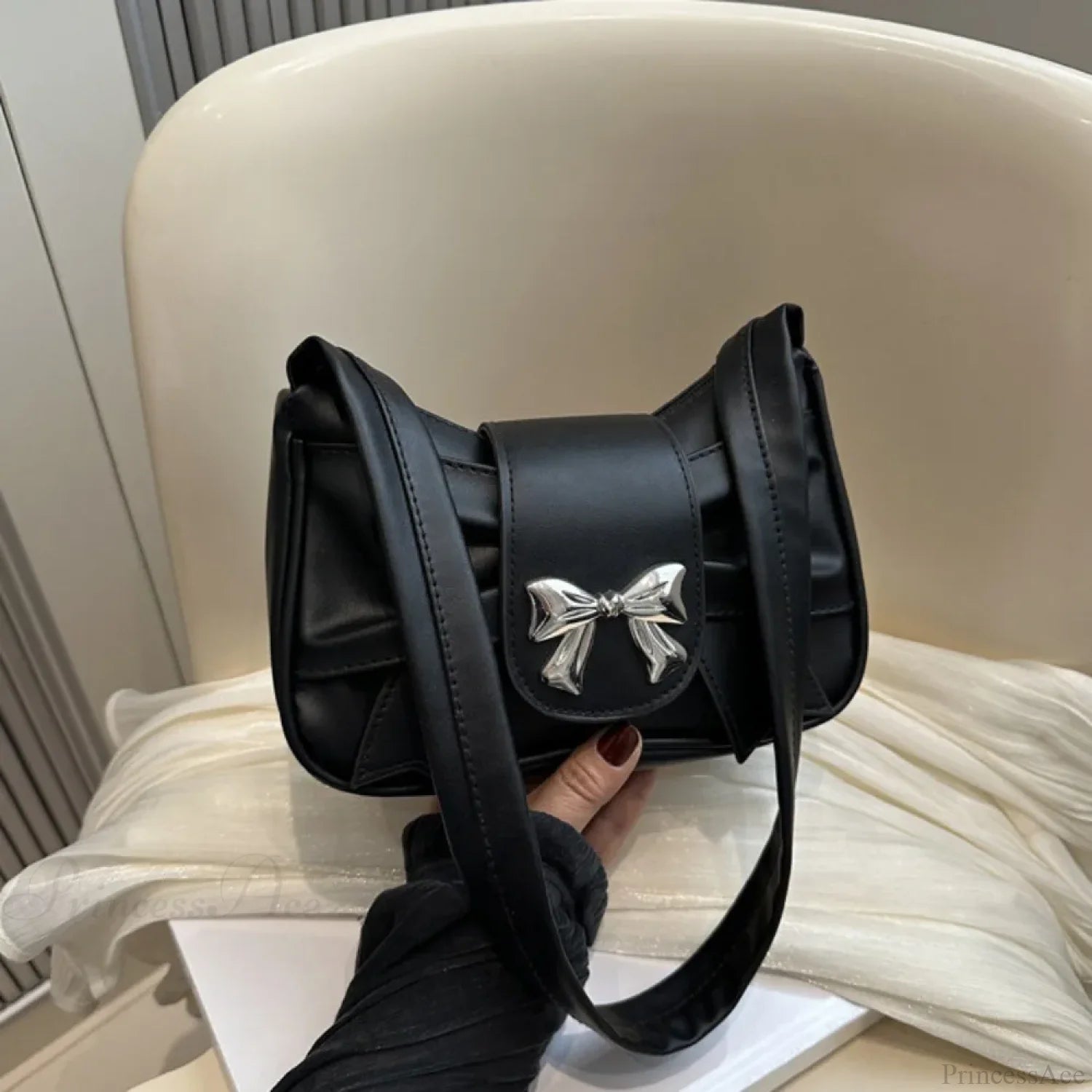 Retro Bow PU Leather Business Shoulder Handbag shoulder-250126