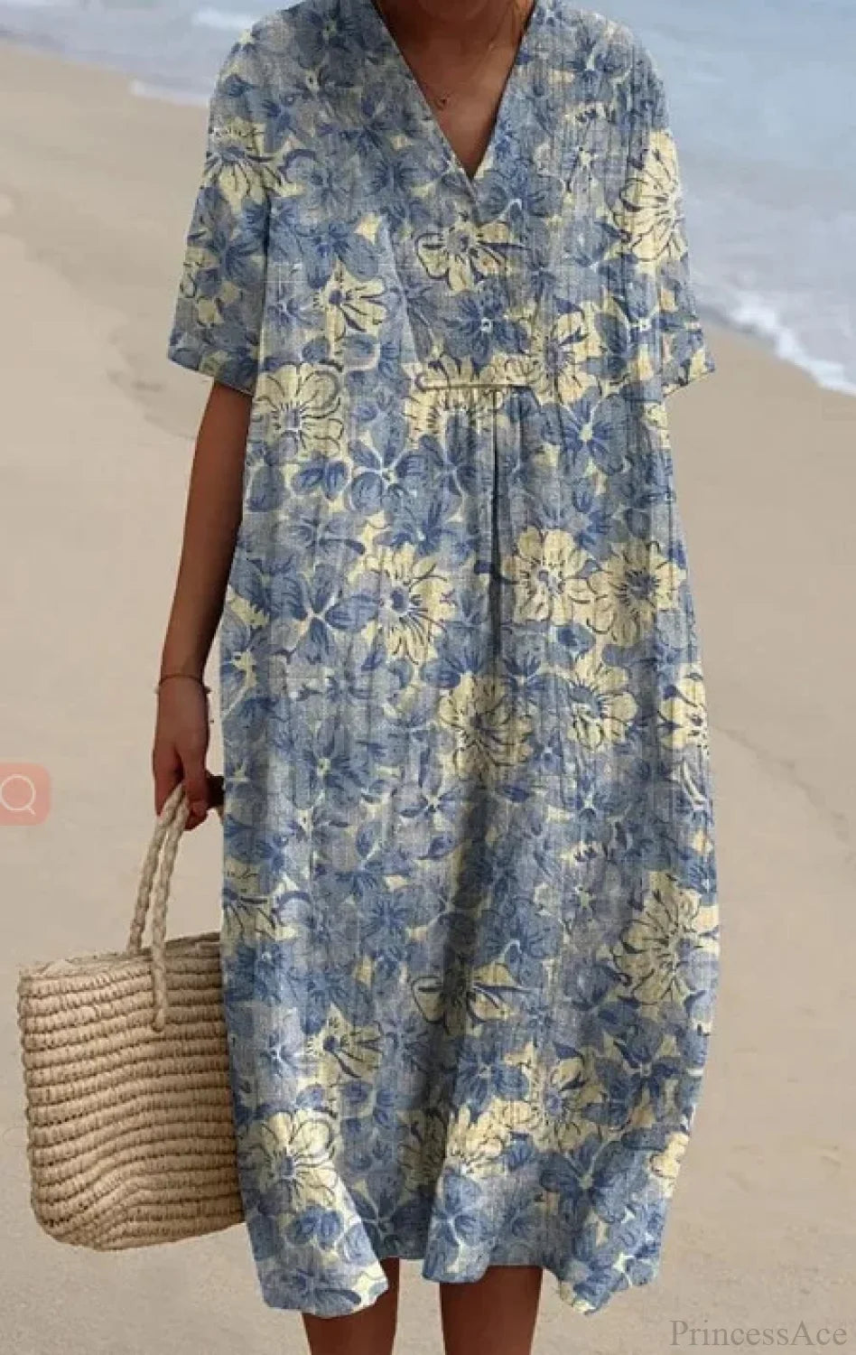 Retro Circle Print Boho Floral Dress Blue / S oldfloraldress-250126