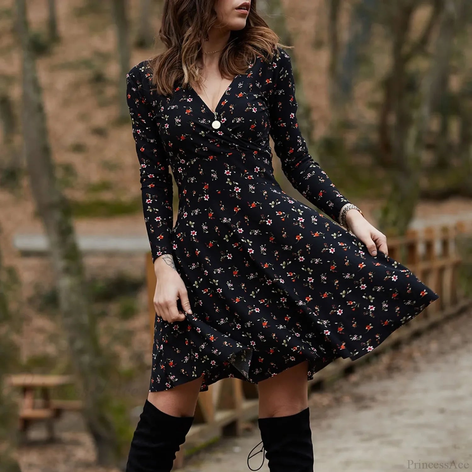 Retro Floral Swing Midi Floral Dress oldfloraldress-250126