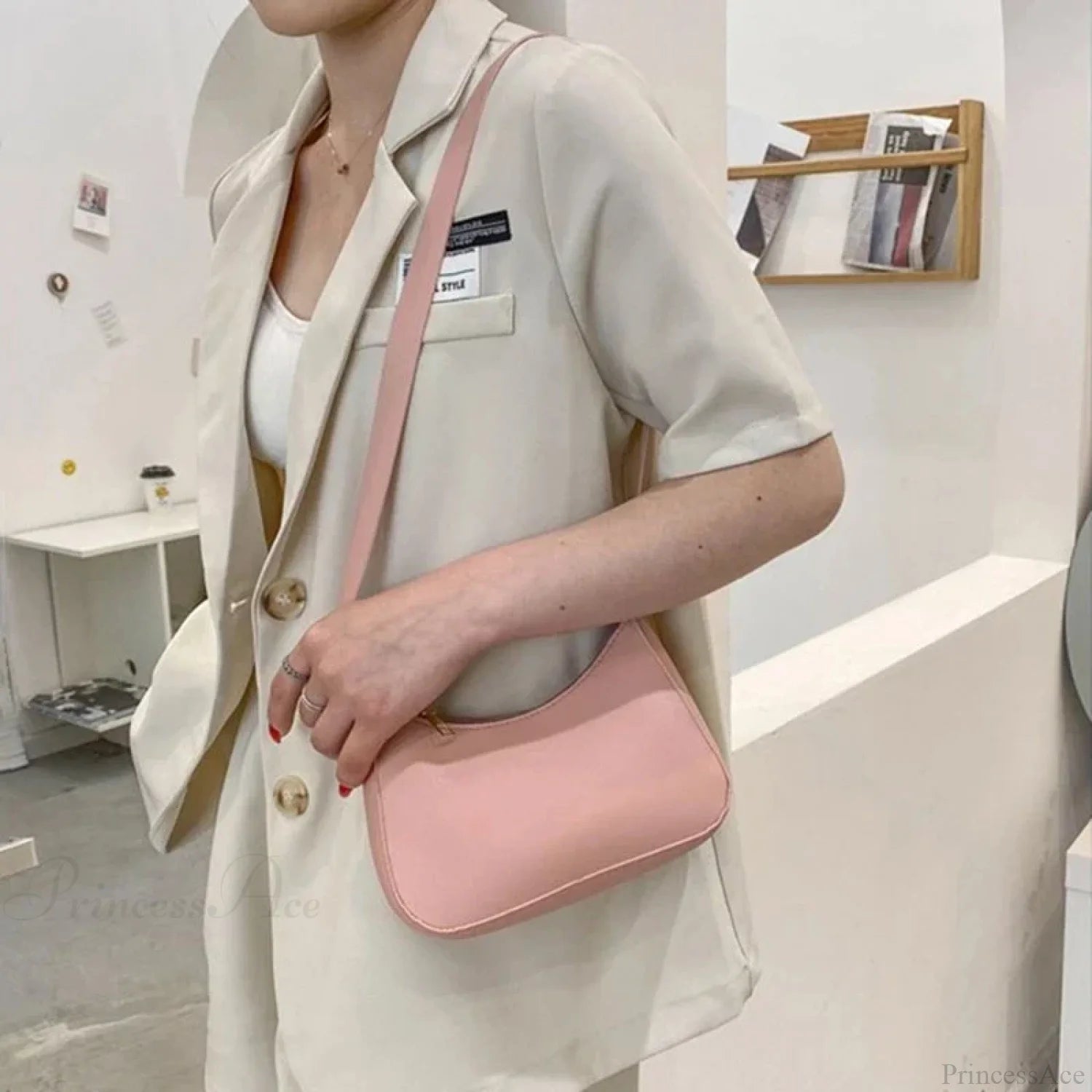 Retro Solid Color PU Leather Underarm Bag shoulder-250126