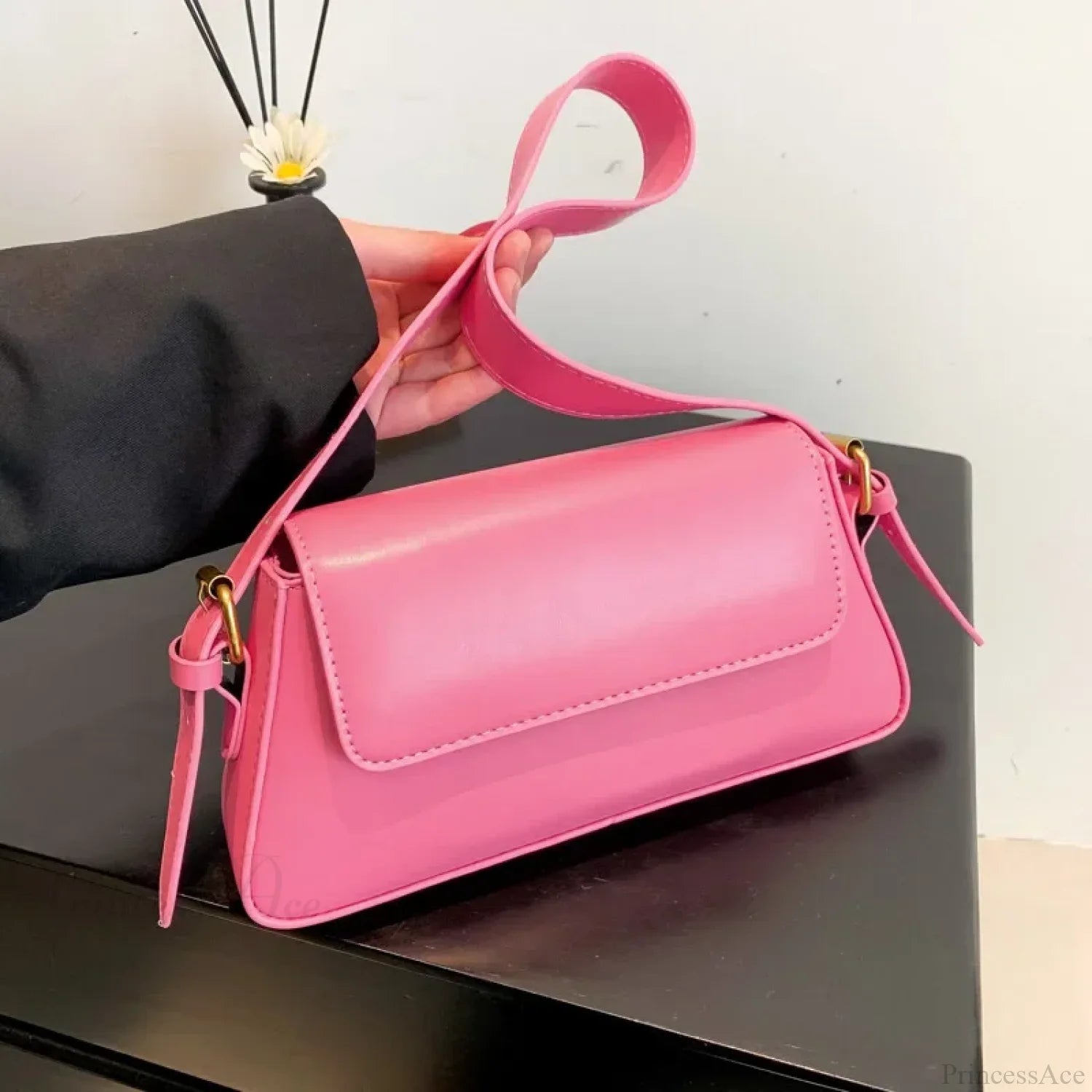 Retro Solid PU Leather Winter Shoulder Bag Pink shoulder-250126