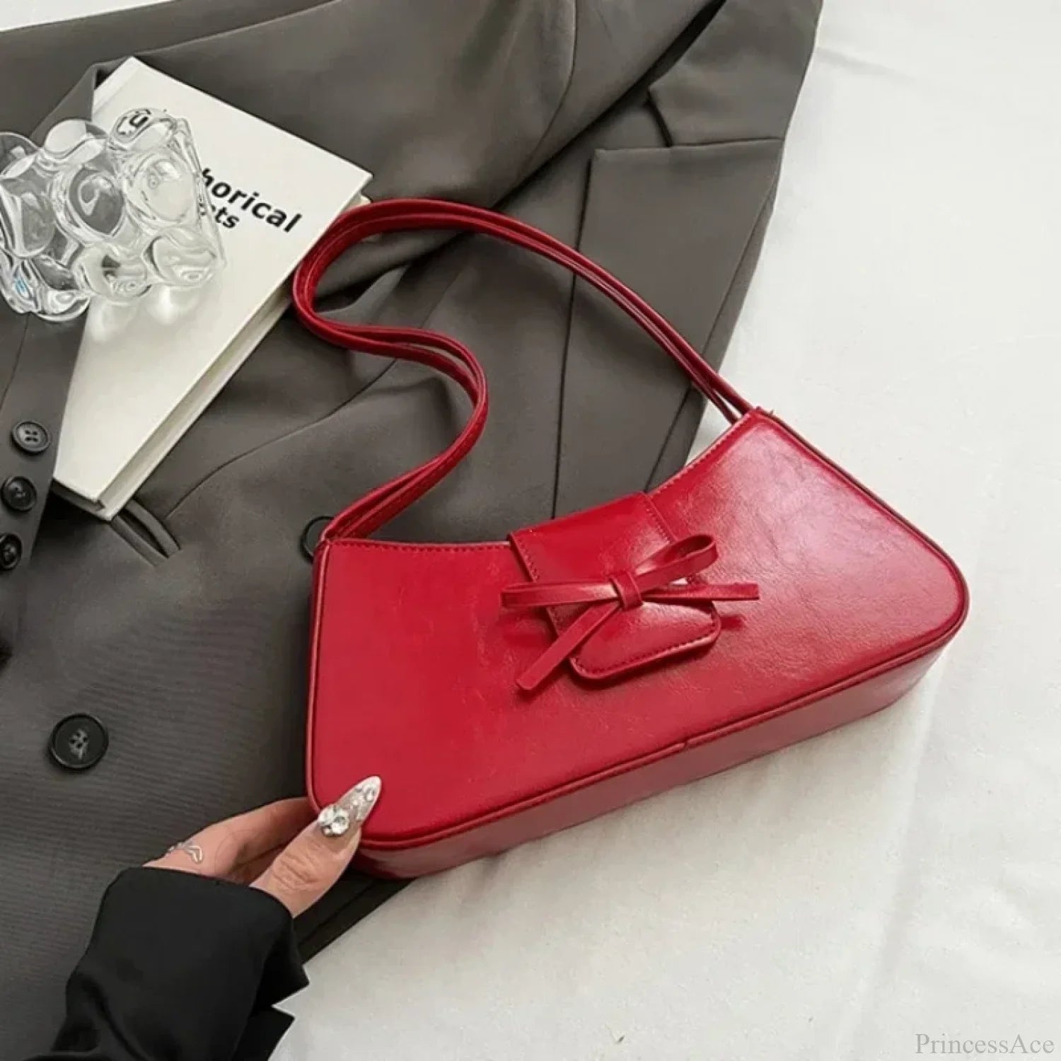 Retro Spring PU Leather Underarm Shoulder Bag Red shoulder-250126