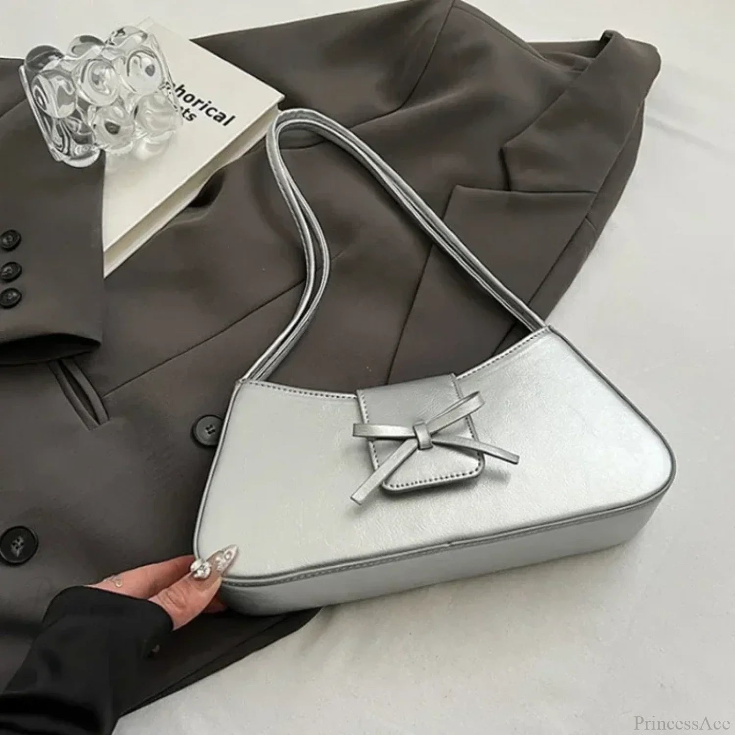 Retro Spring PU Leather Underarm Shoulder Bag Sliver shoulder-250126