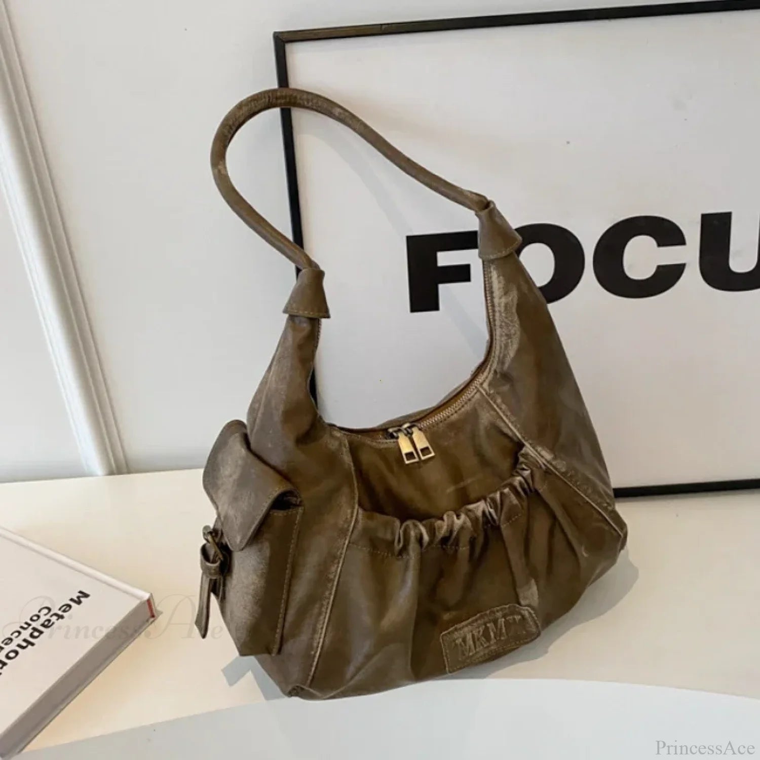 Retro Winter Leather Underarm Shoulder Bag Khaki shoulder-250126