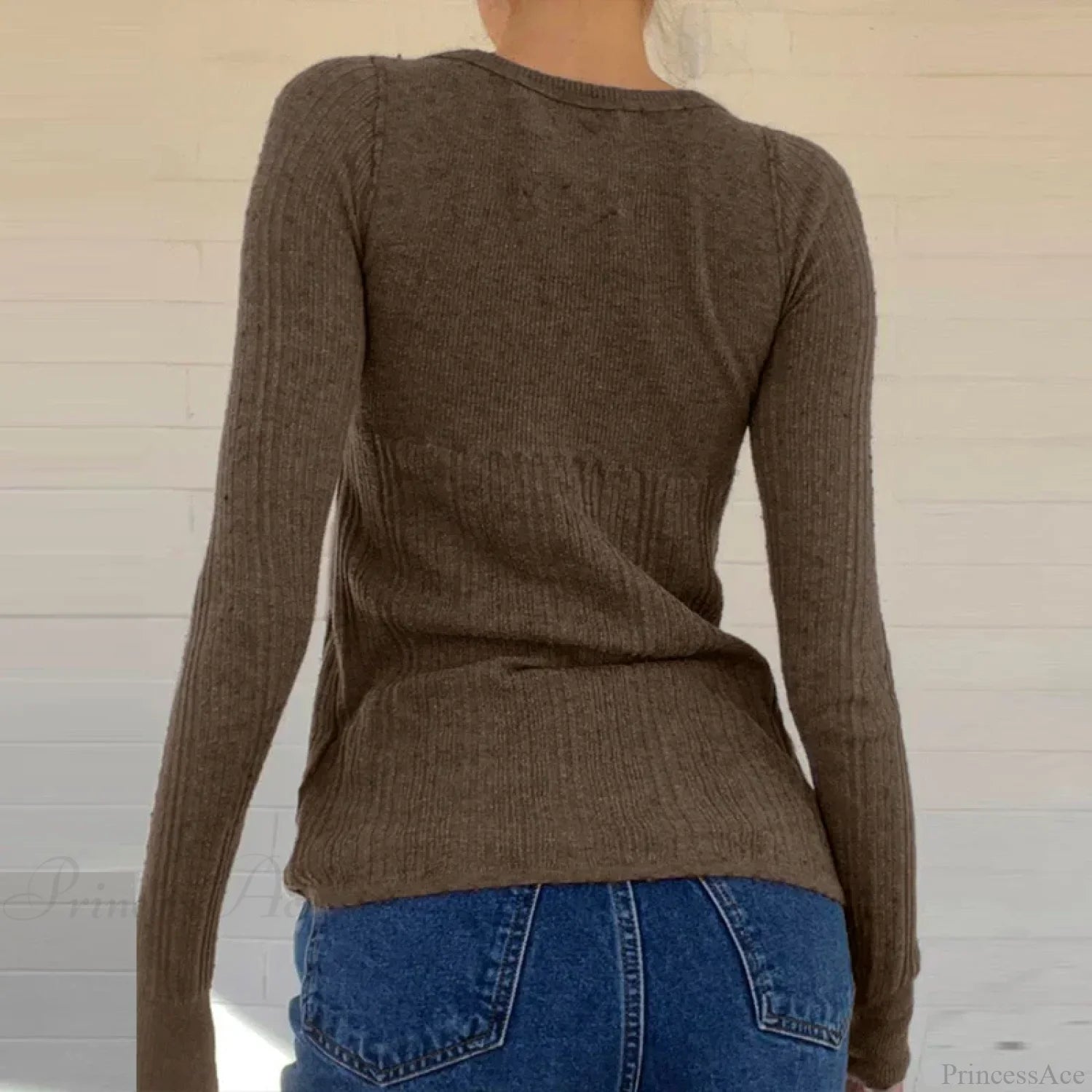 Ribbed Knit Slim Fit Button Front Long Sleeve Sweater Women knittop-250126